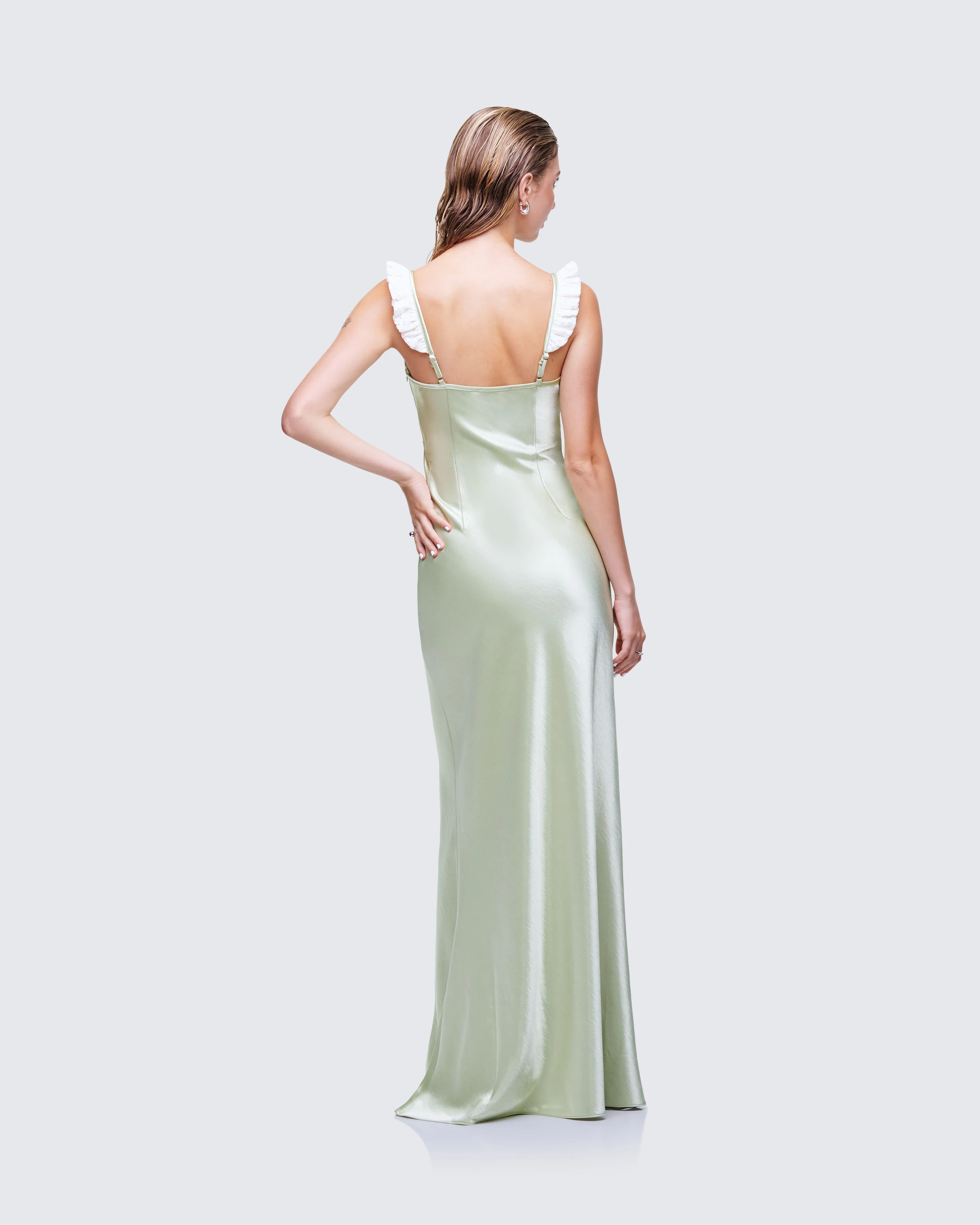 Halston Green Satin Maxi Dress - Image 5