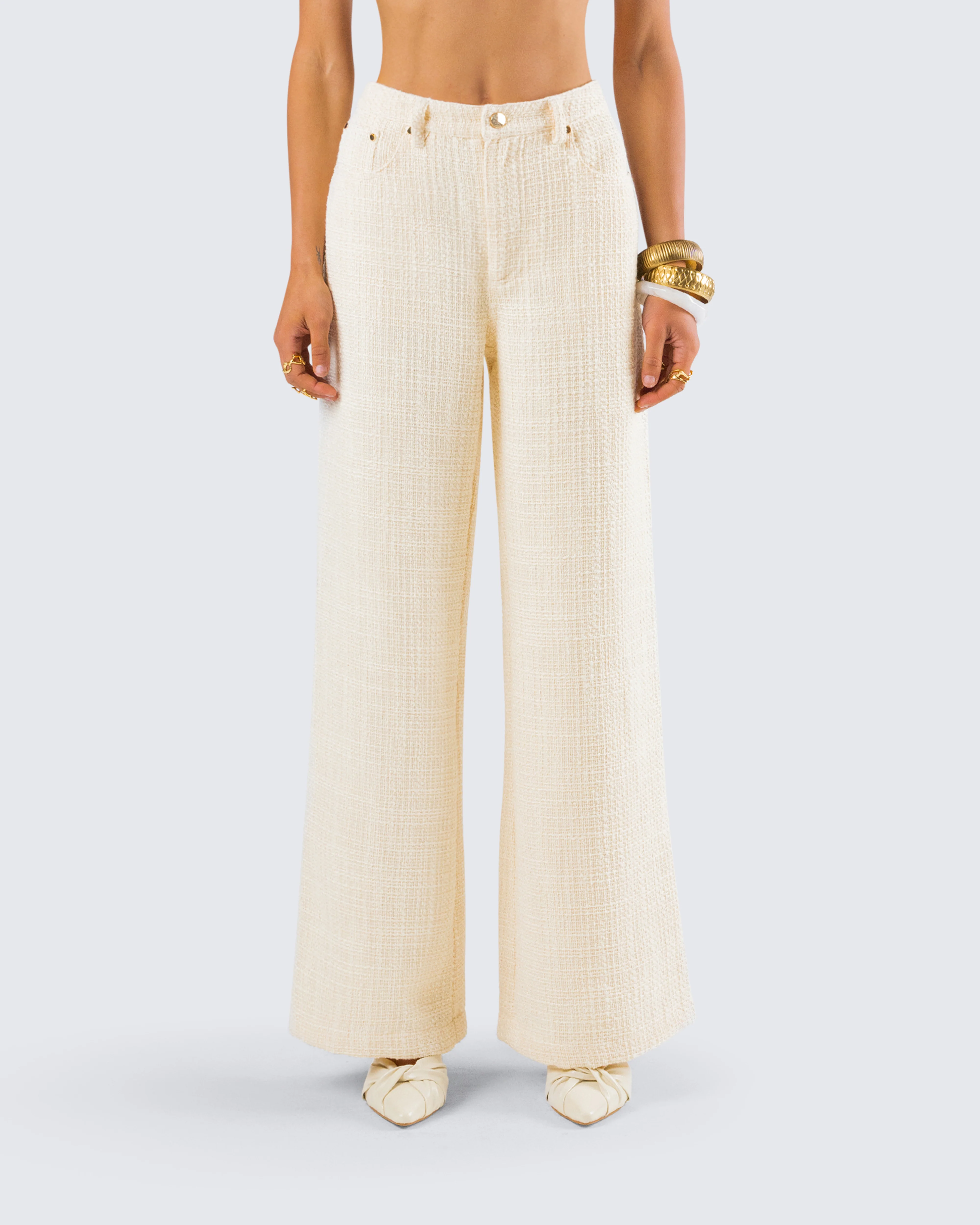 Havanah Ivory Tweed Mid Rise Pant - Image 4