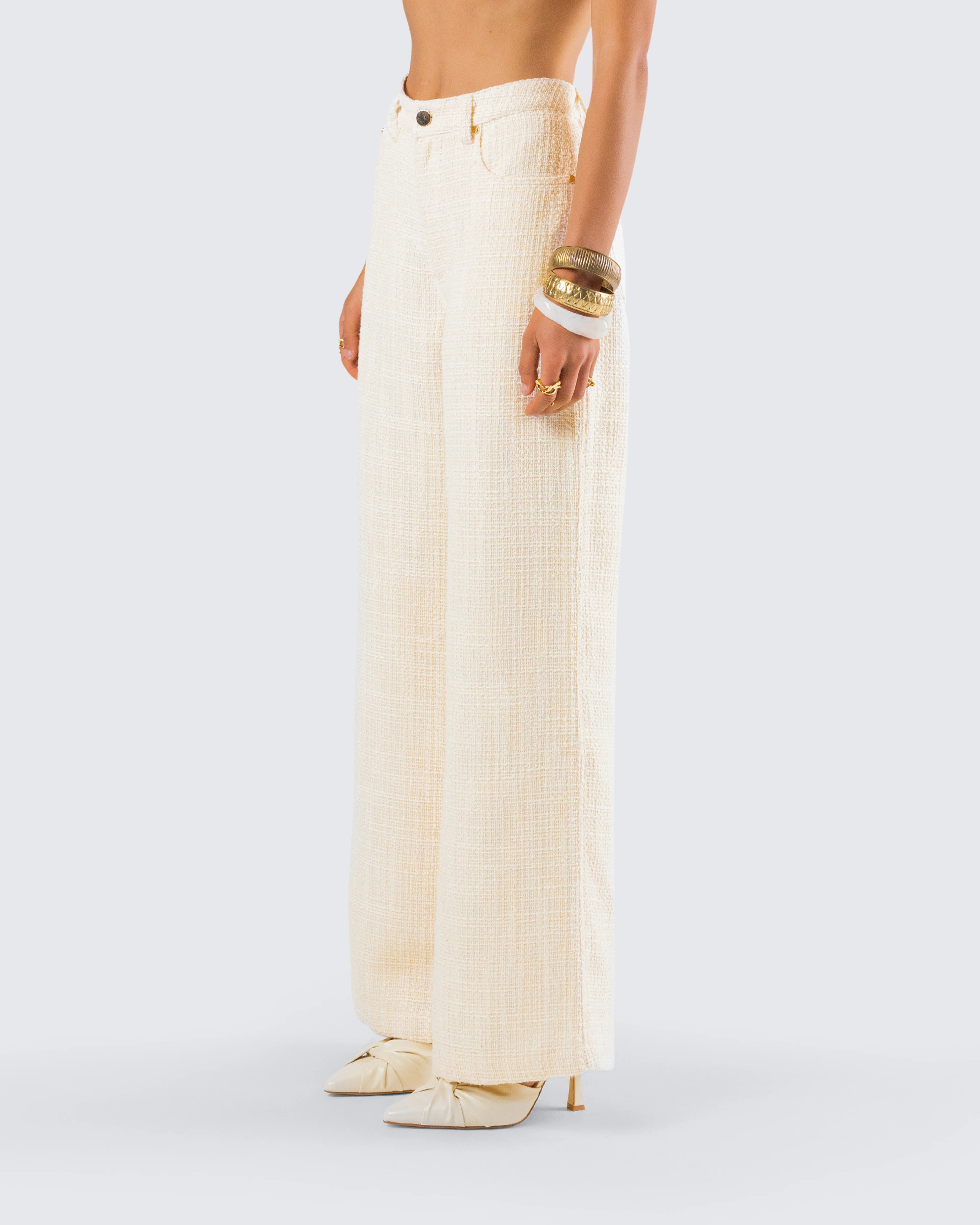 Havanah Ivory Tweed Mid Rise Pant - Image 5