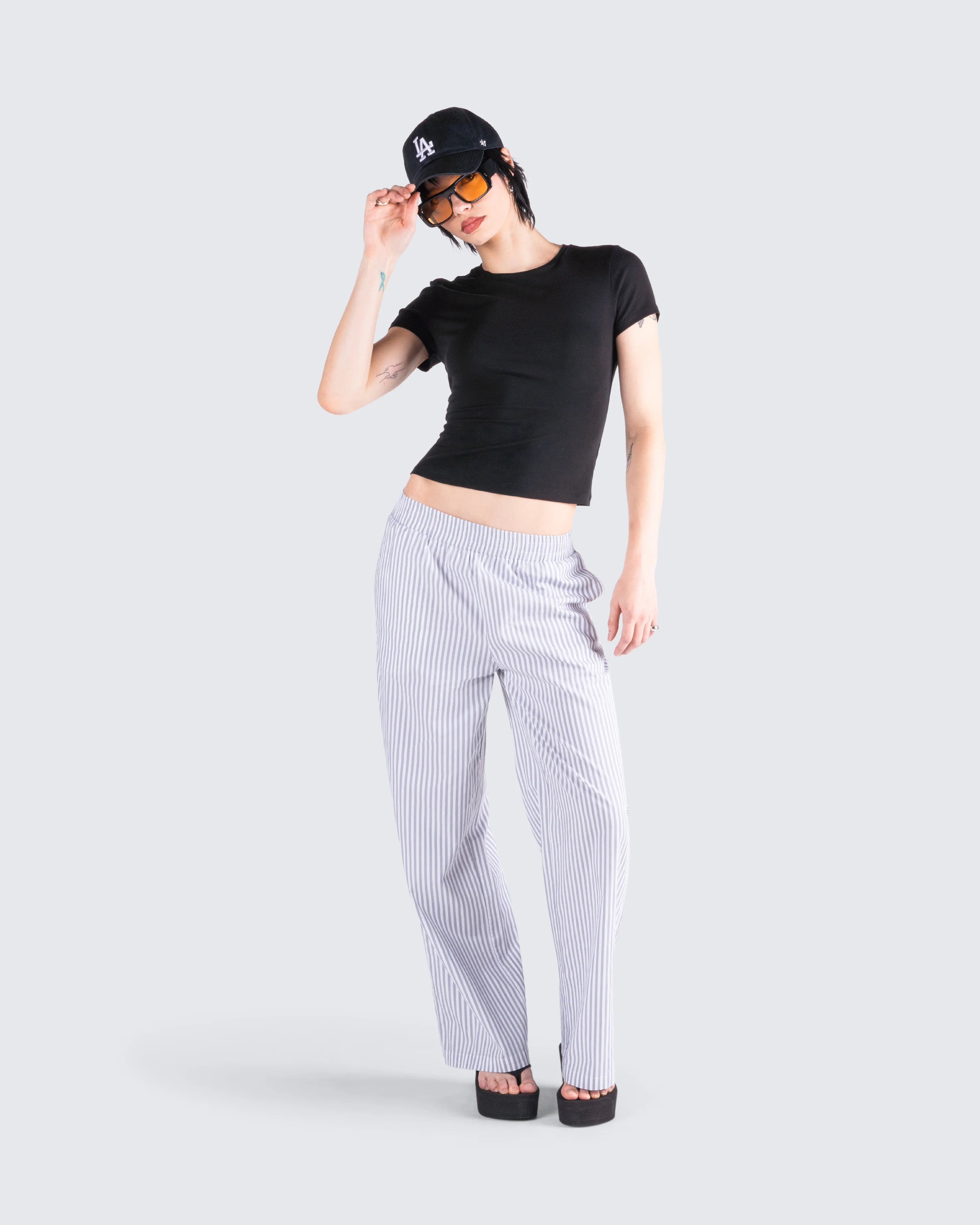 Hetty Grey Stripe Poplin Pant - Image 8