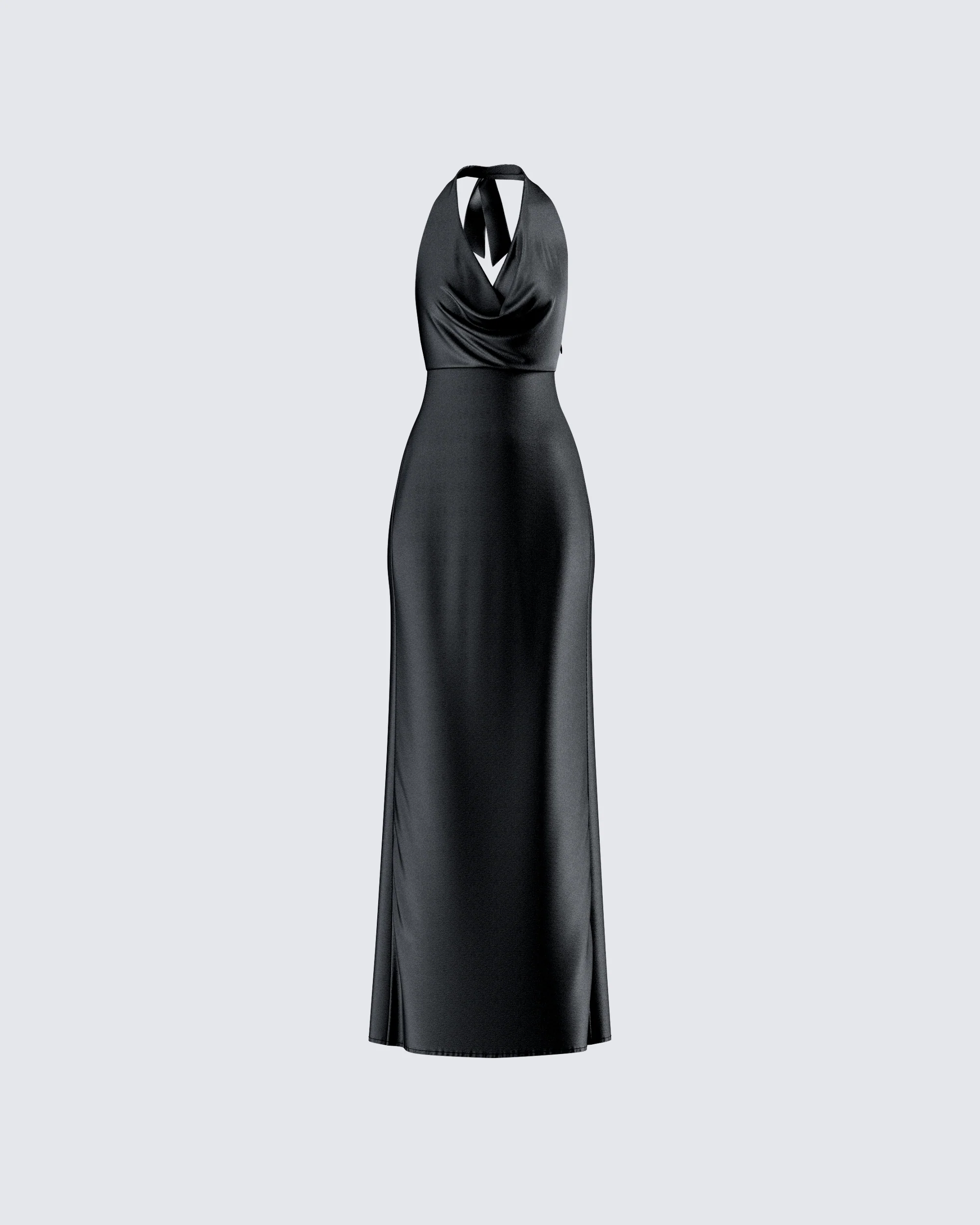 Holly Black Satin Cowl Maxi Dress