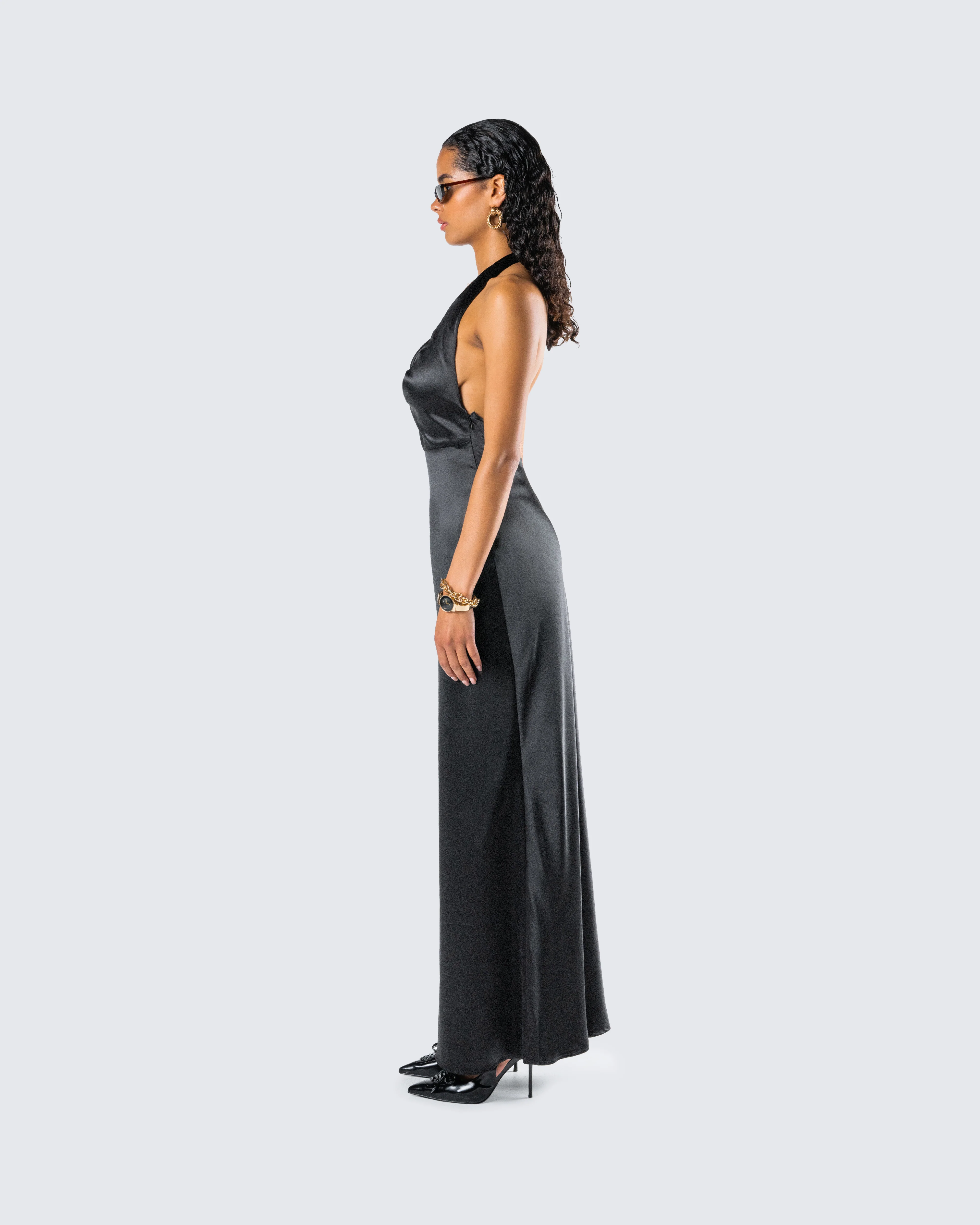 Holly Black Satin Cowl Maxi Dress - Image 6