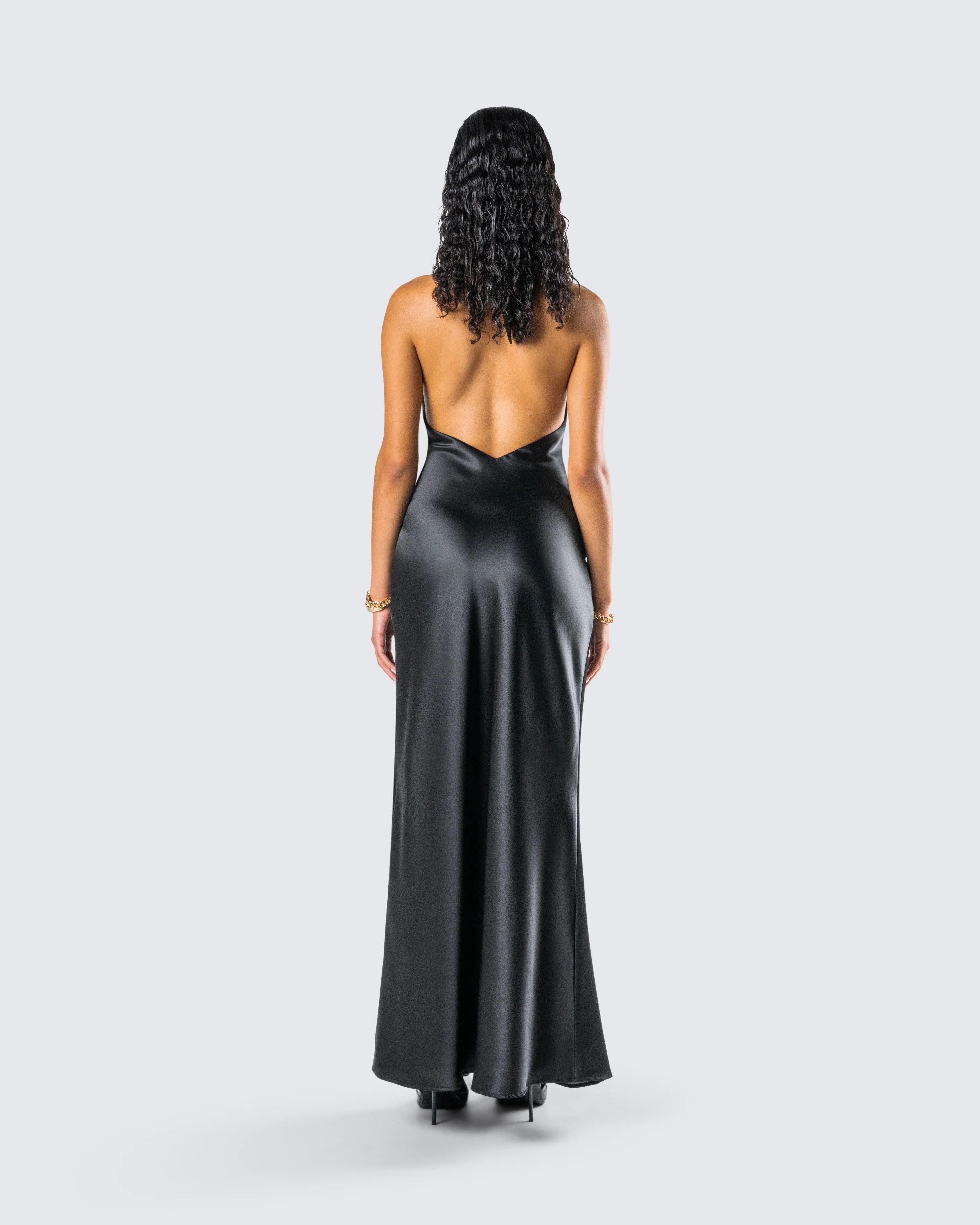 Holly Black Satin Cowl Maxi Dress - Image 7