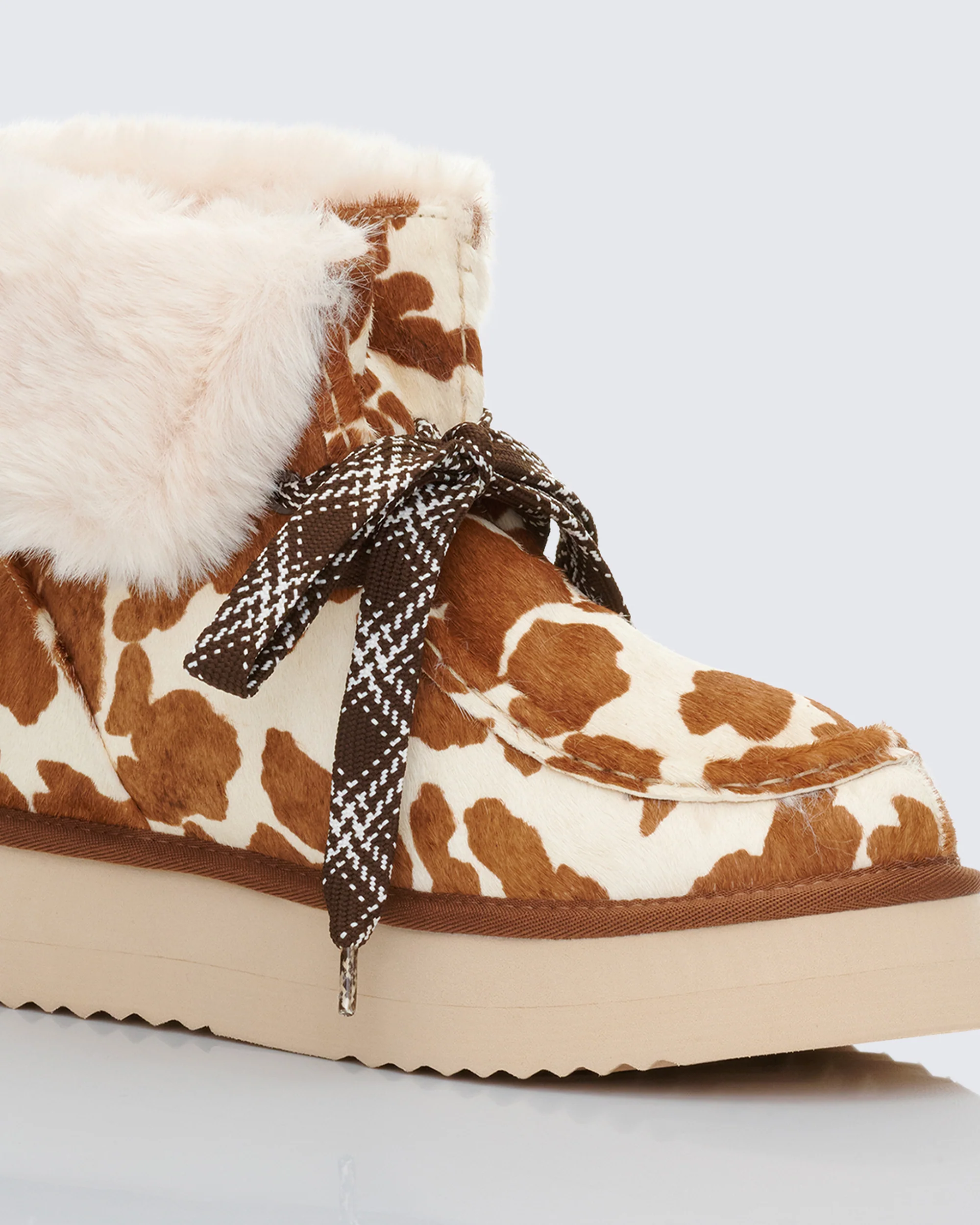 Honey Real Leather Cow Print Platform Lace Up Bootie - Image 4