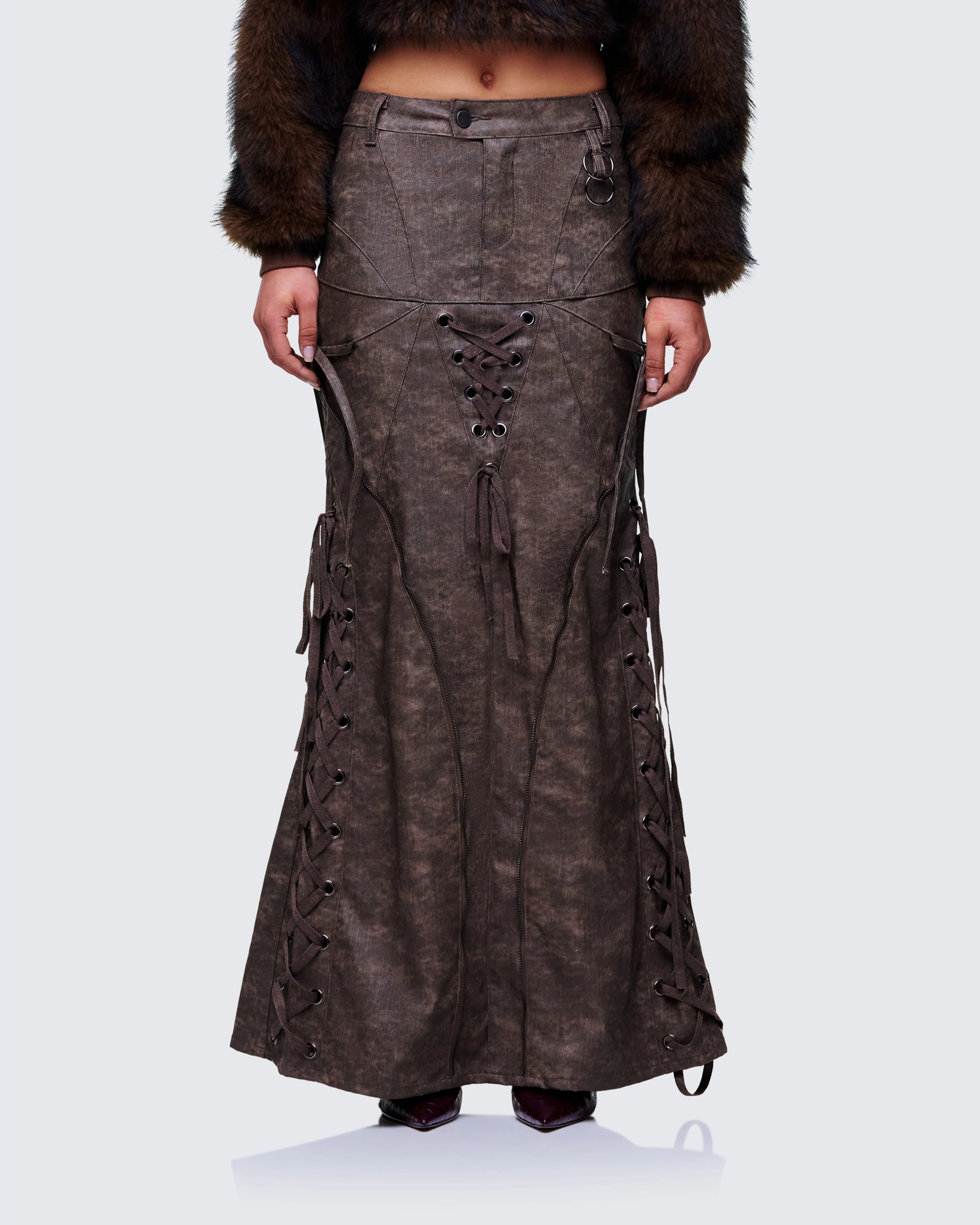 Hosea Brown Vegan Leather Maxi Skirt - Image 2