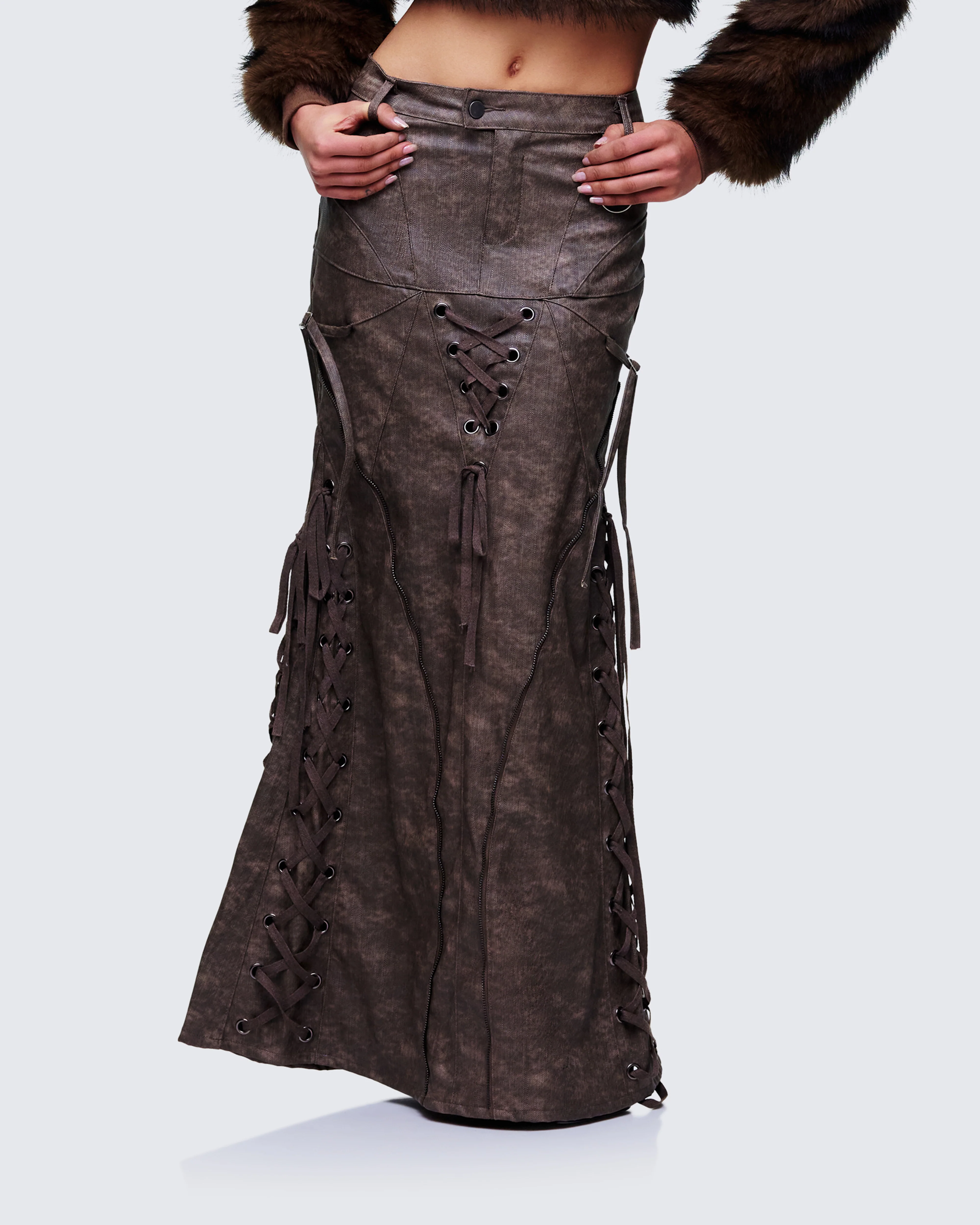 Hosea Brown Vegan Leather Maxi Skirt - Image 3