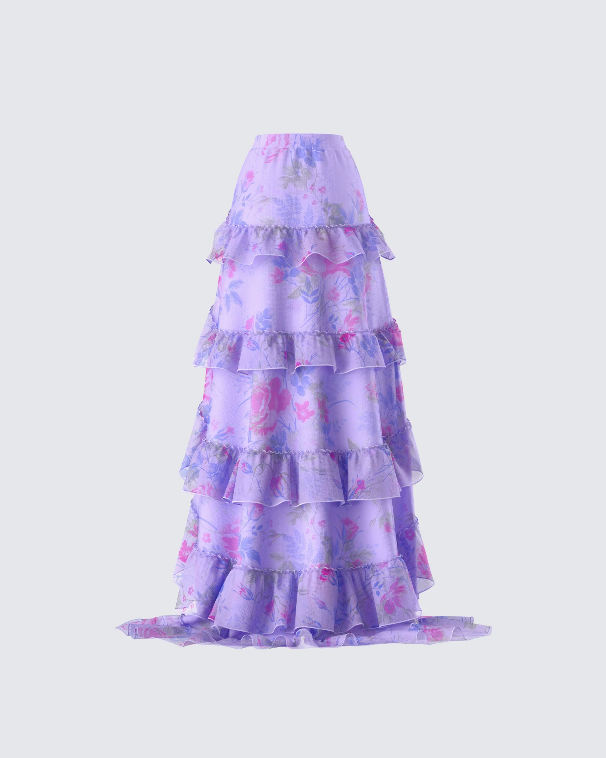 Ida Purple Floral Organza Maxi Skirt - Image 3