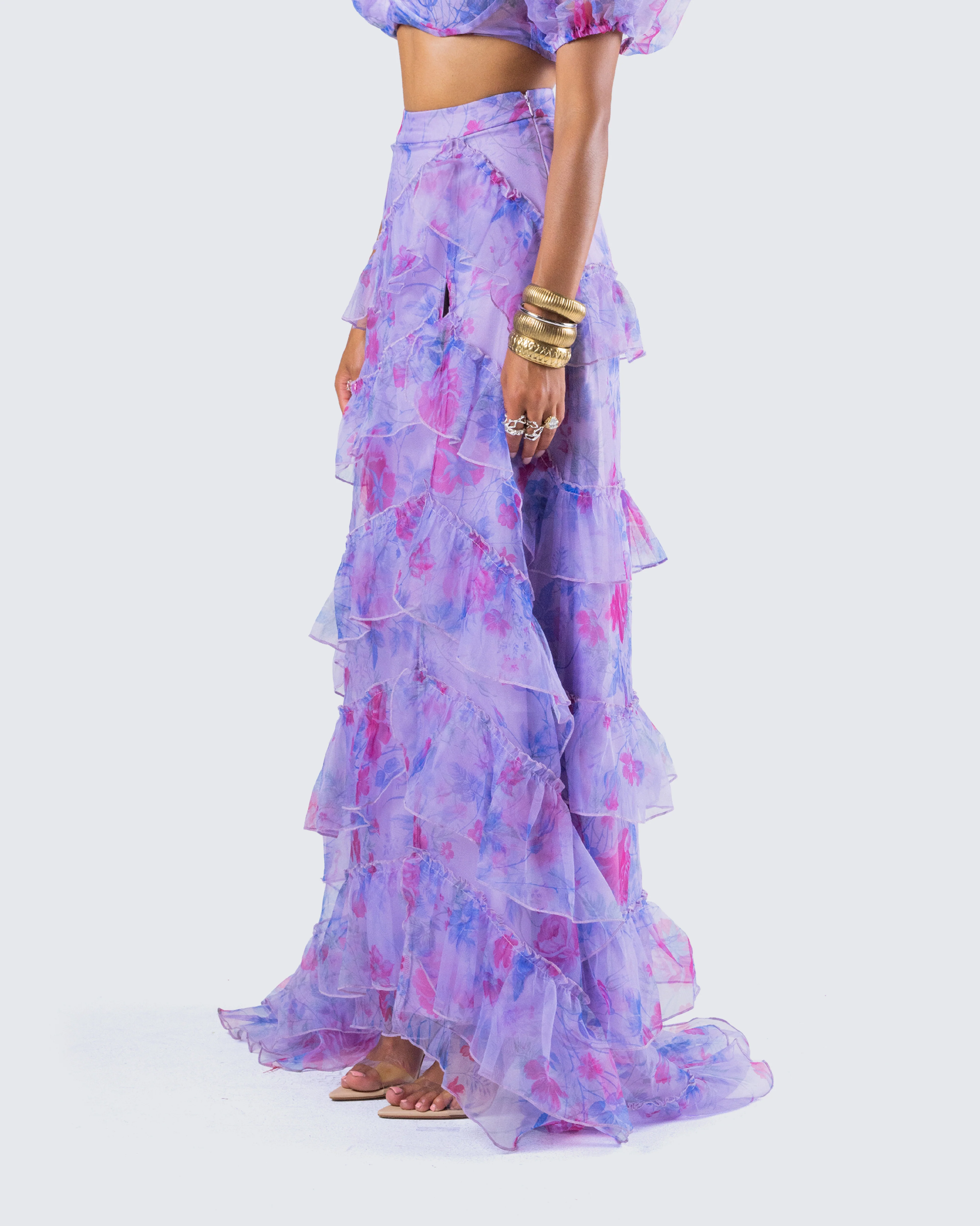 Ida Purple Floral Organza Maxi Skirt - Image 5