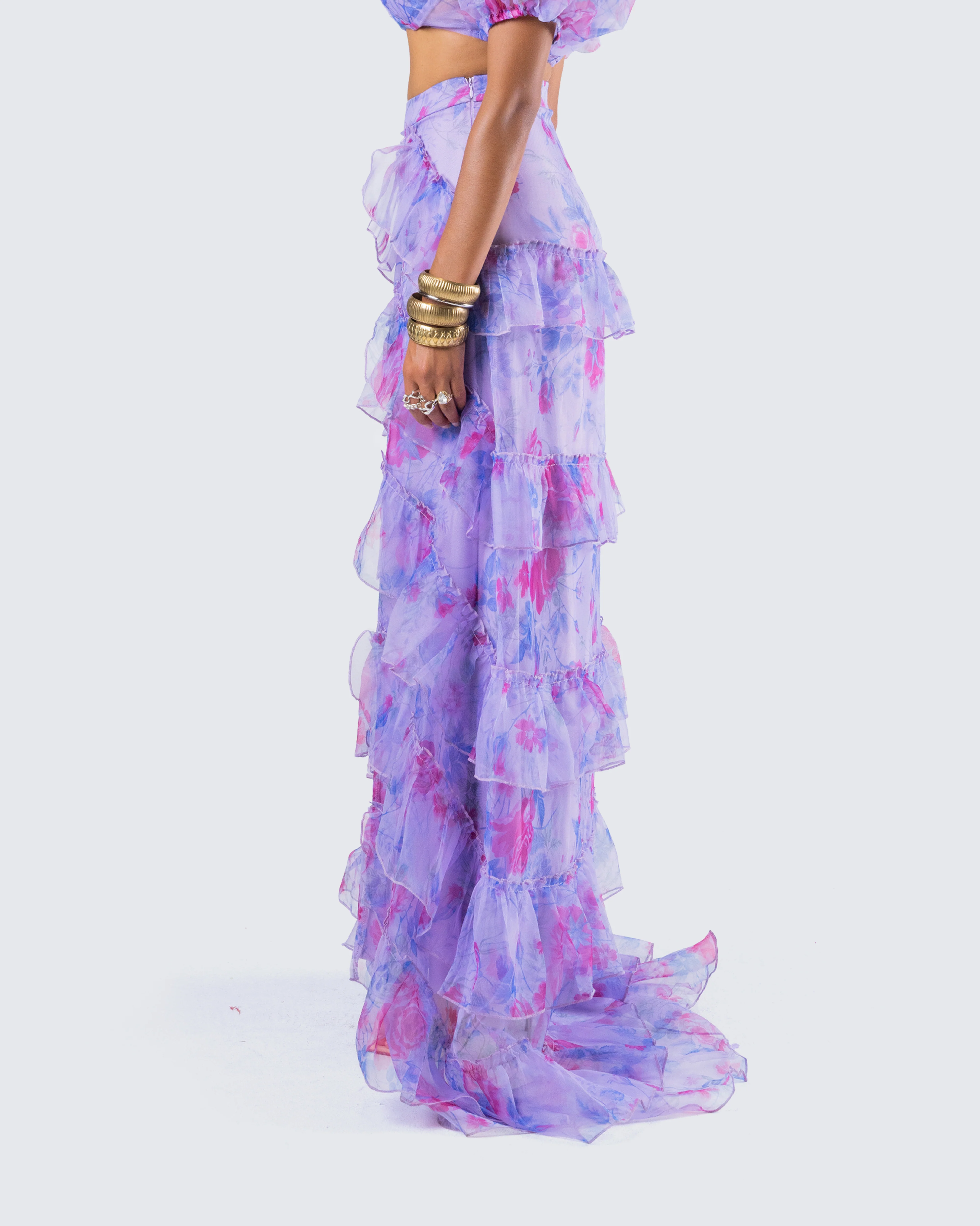 Ida Purple Floral Organza Maxi Skirt - Image 6