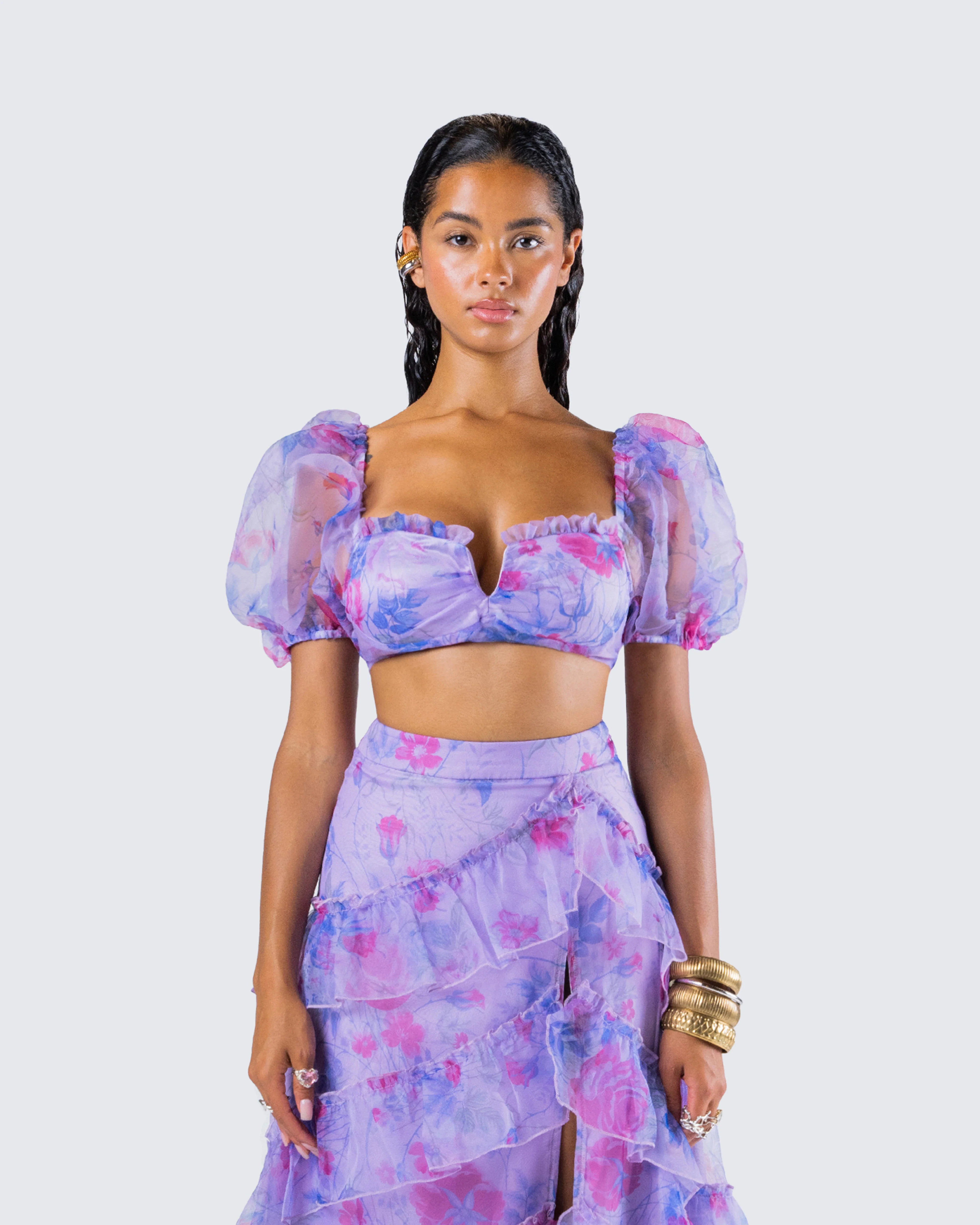 Ida Purple Floral Organza Top - Image 4