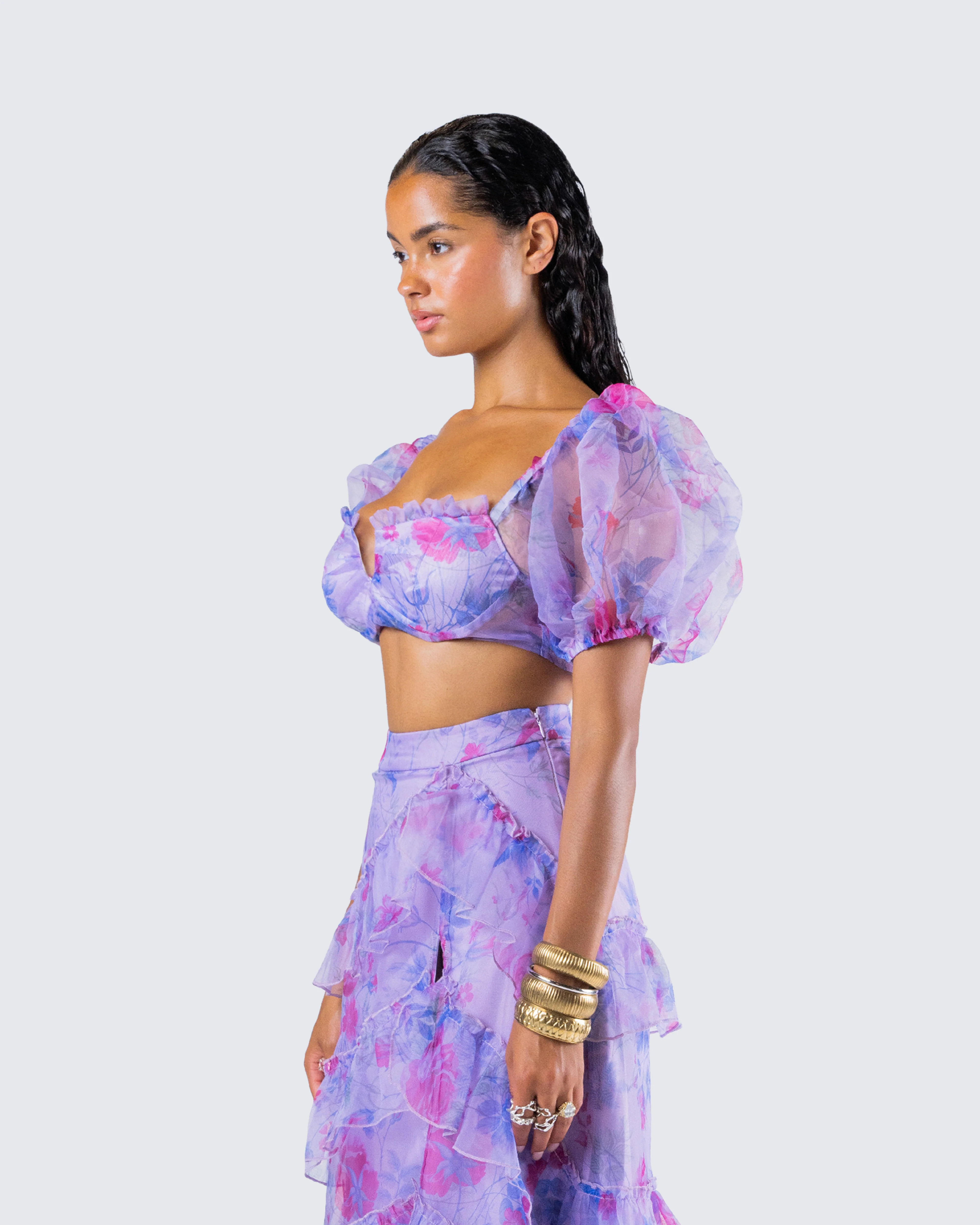 Ida Purple Floral Organza Top - Image 5