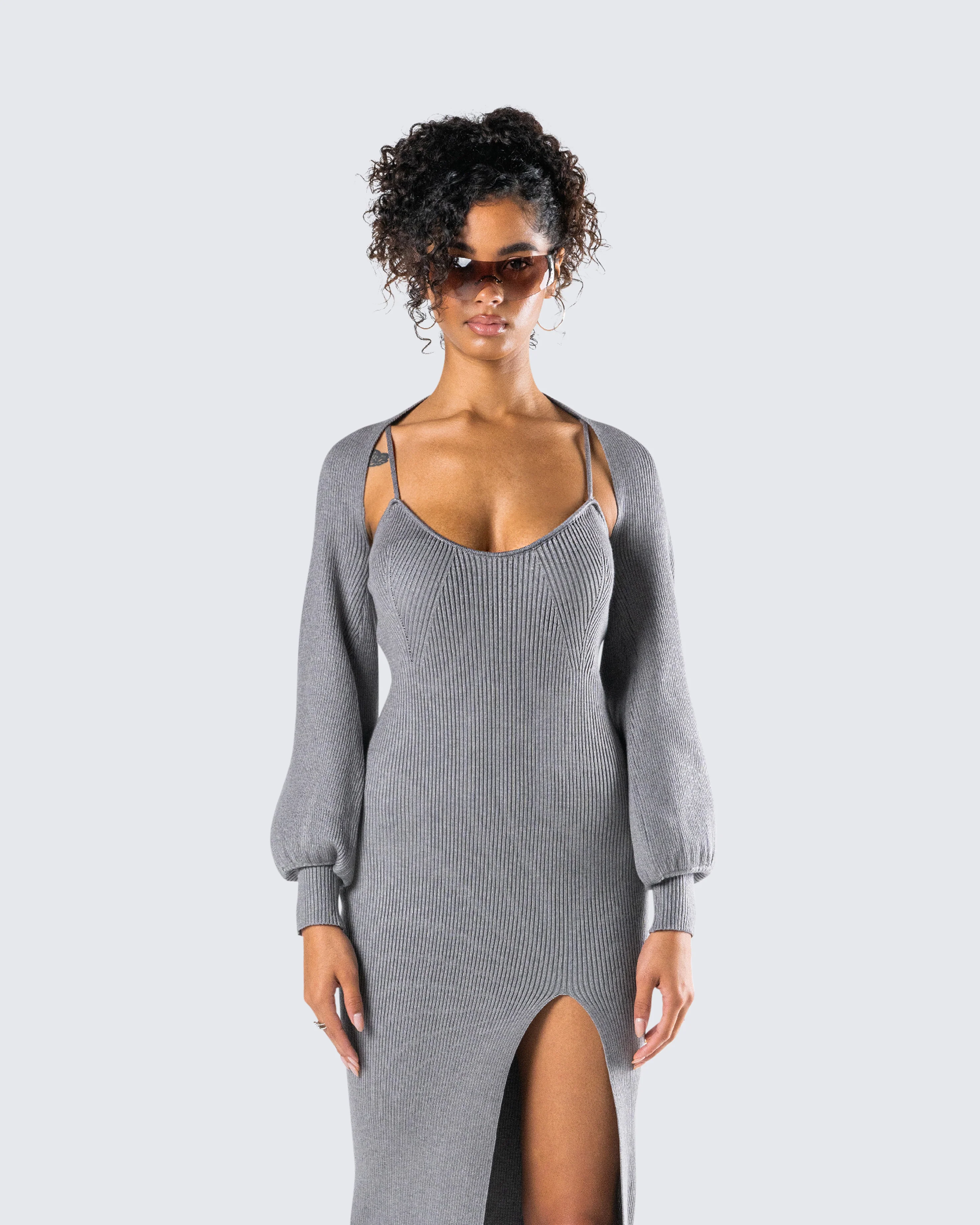 Ilana Grey Rib Shrug Sweater Top - Image 4