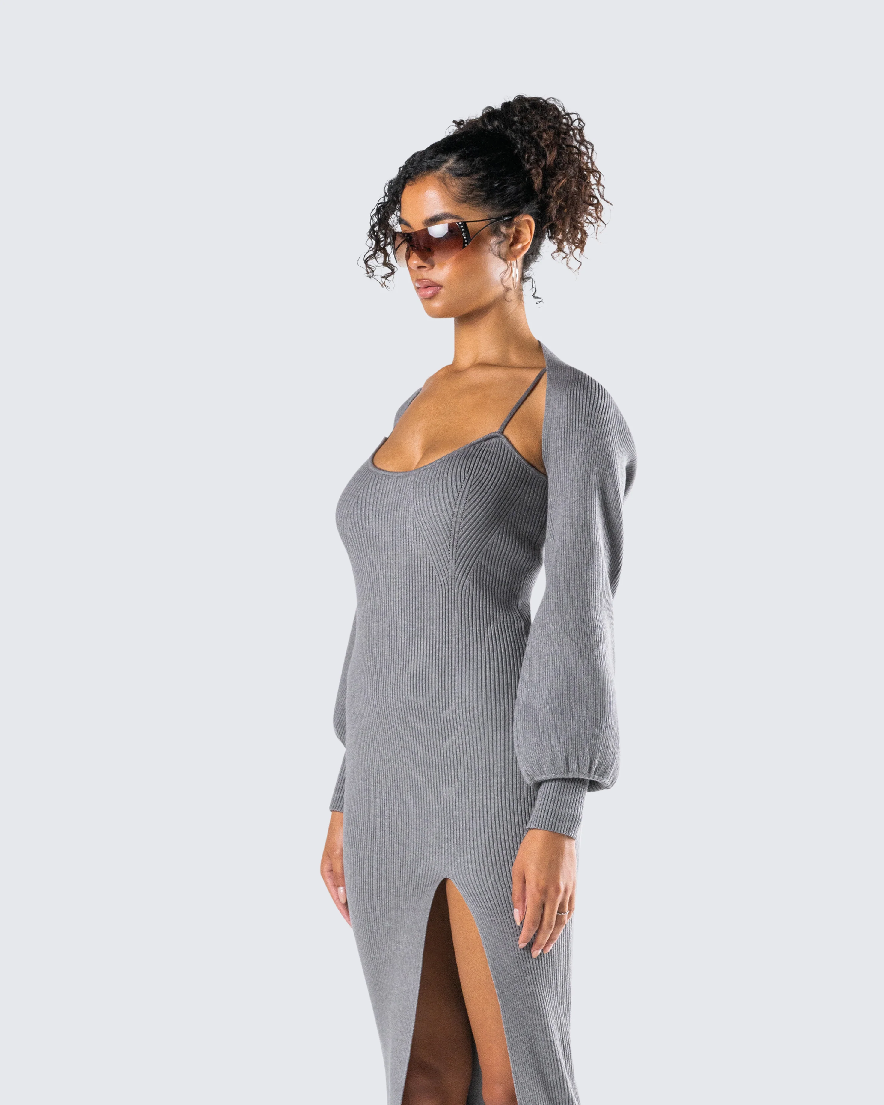 Ilana Grey Rib Shrug Sweater Top - Image 5