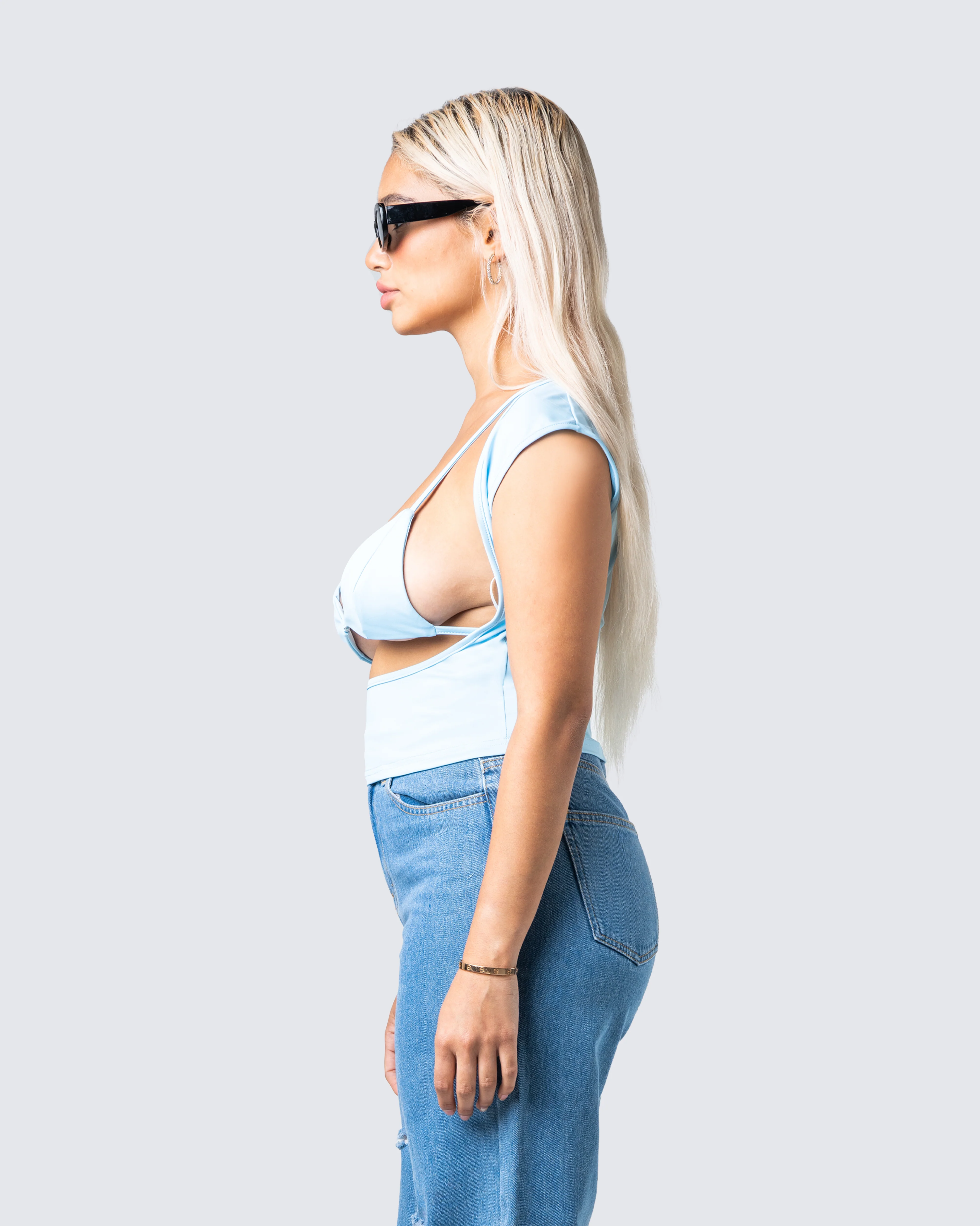 Indie Baby Blue Jersey Cut Out Top - Image 5