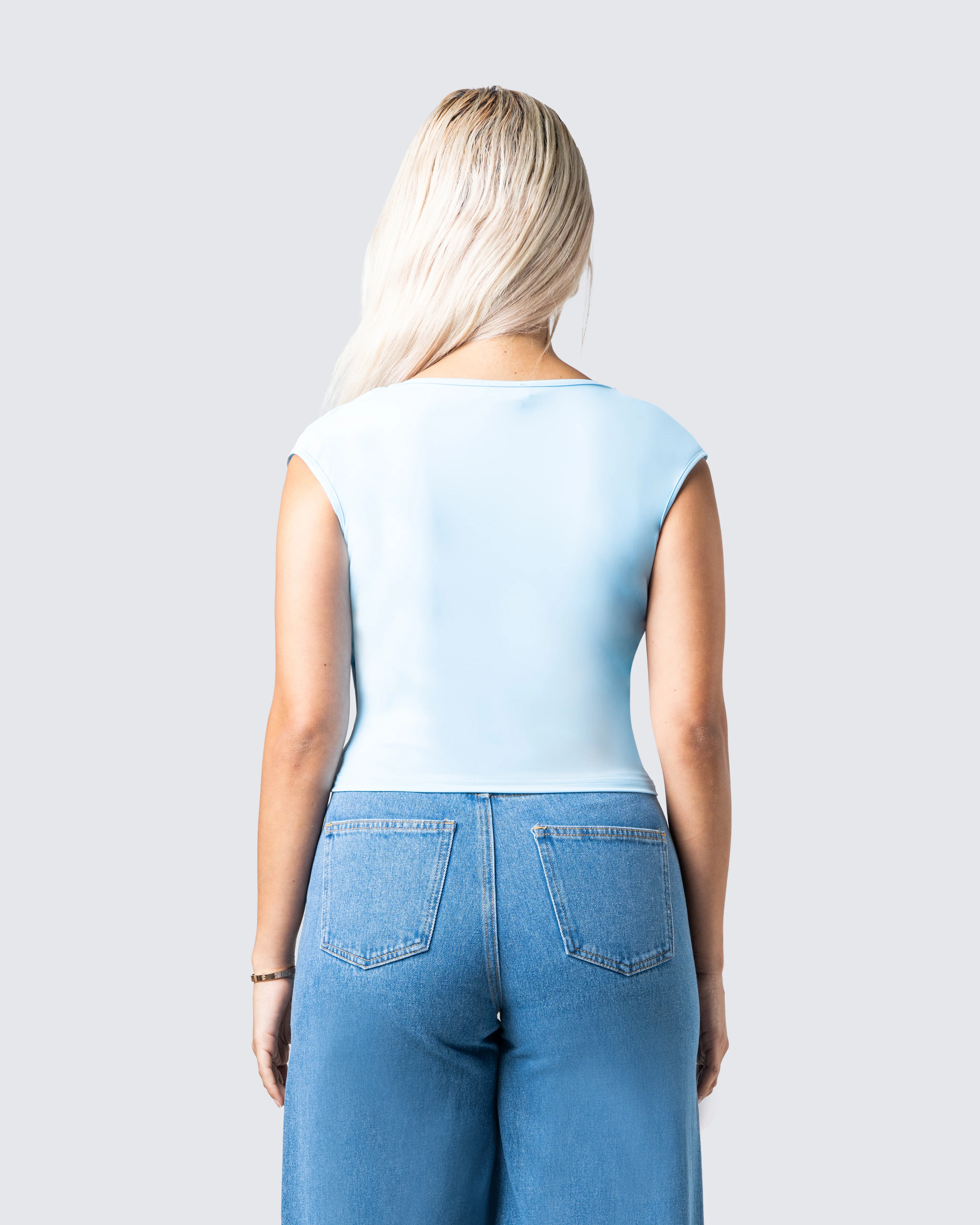 Indie Baby Blue Jersey Cut Out Top - Image 6