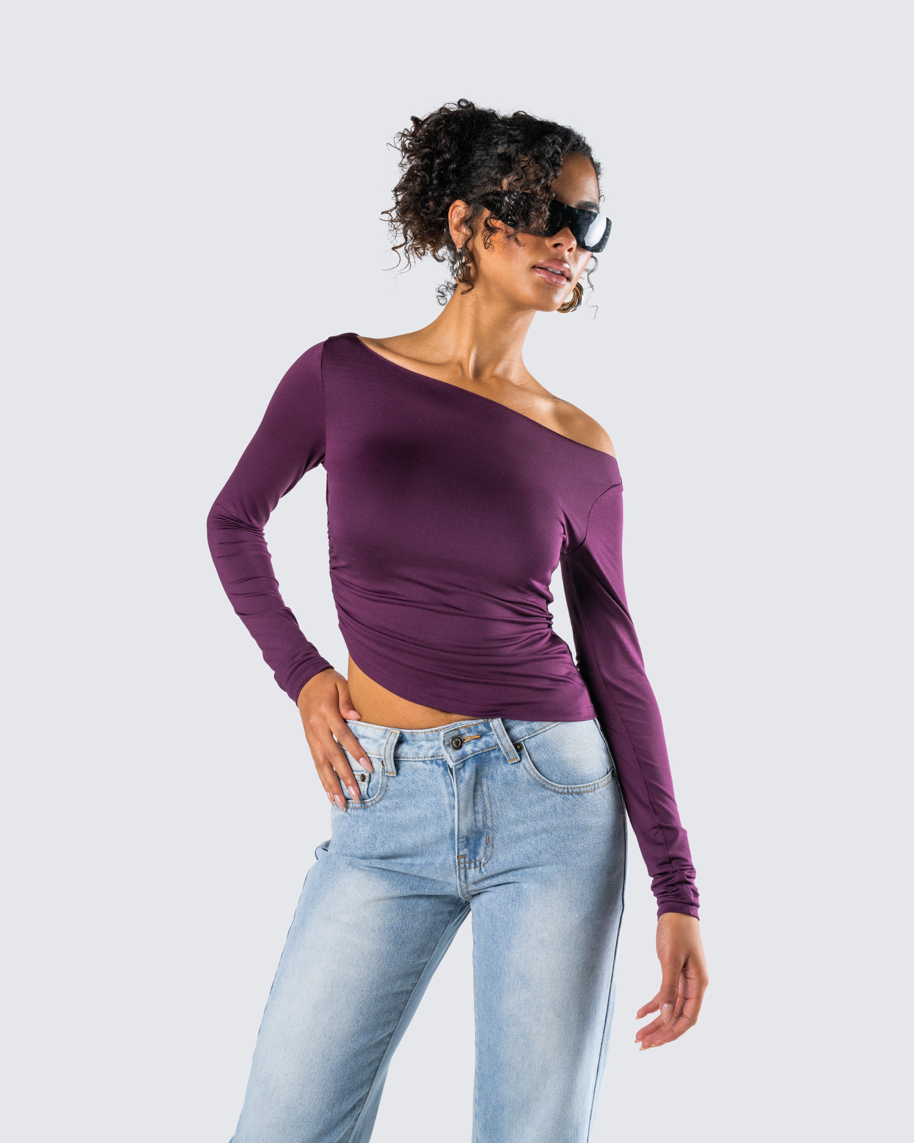 Isa Burgundy Jersey Asymmetric Top - Image 8