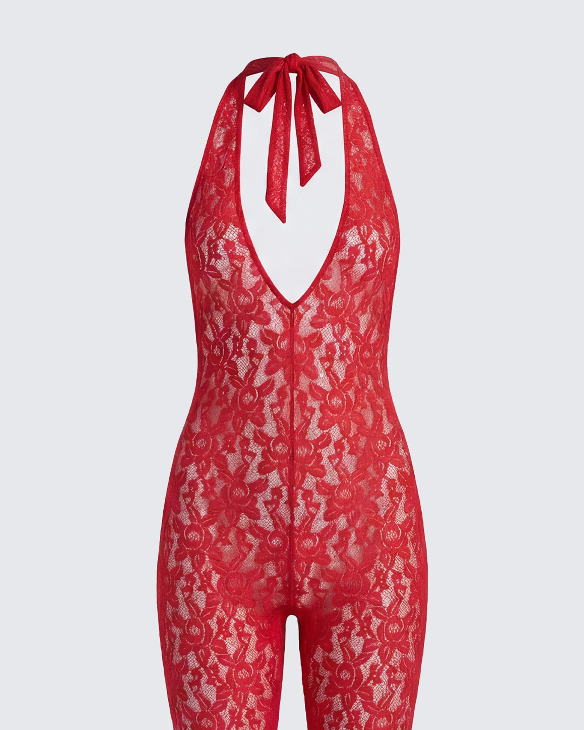Isabel Red Lace Capri Jumpsuit - Image 6