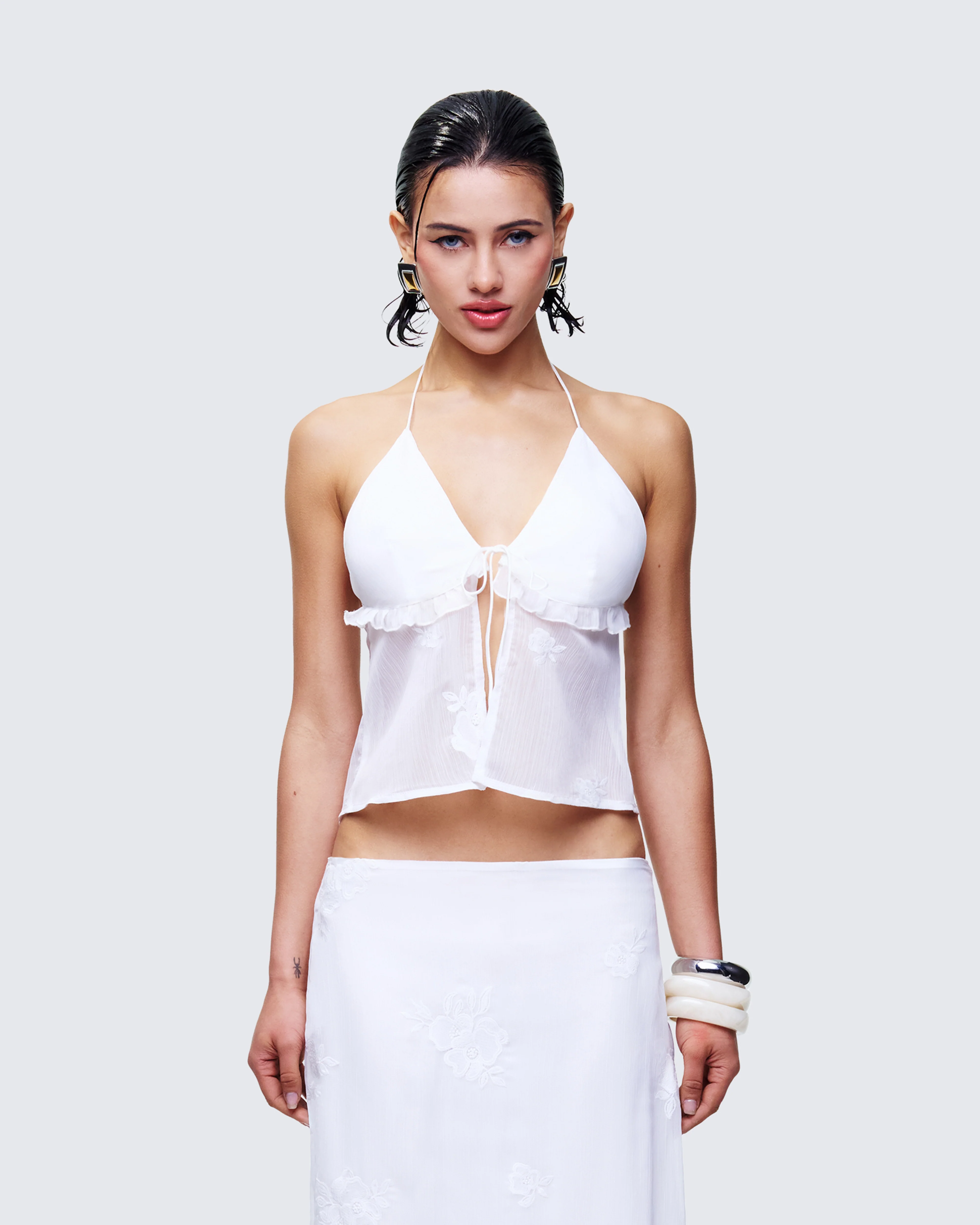 Isla Ivory Embroidered Halter Top - Image 2