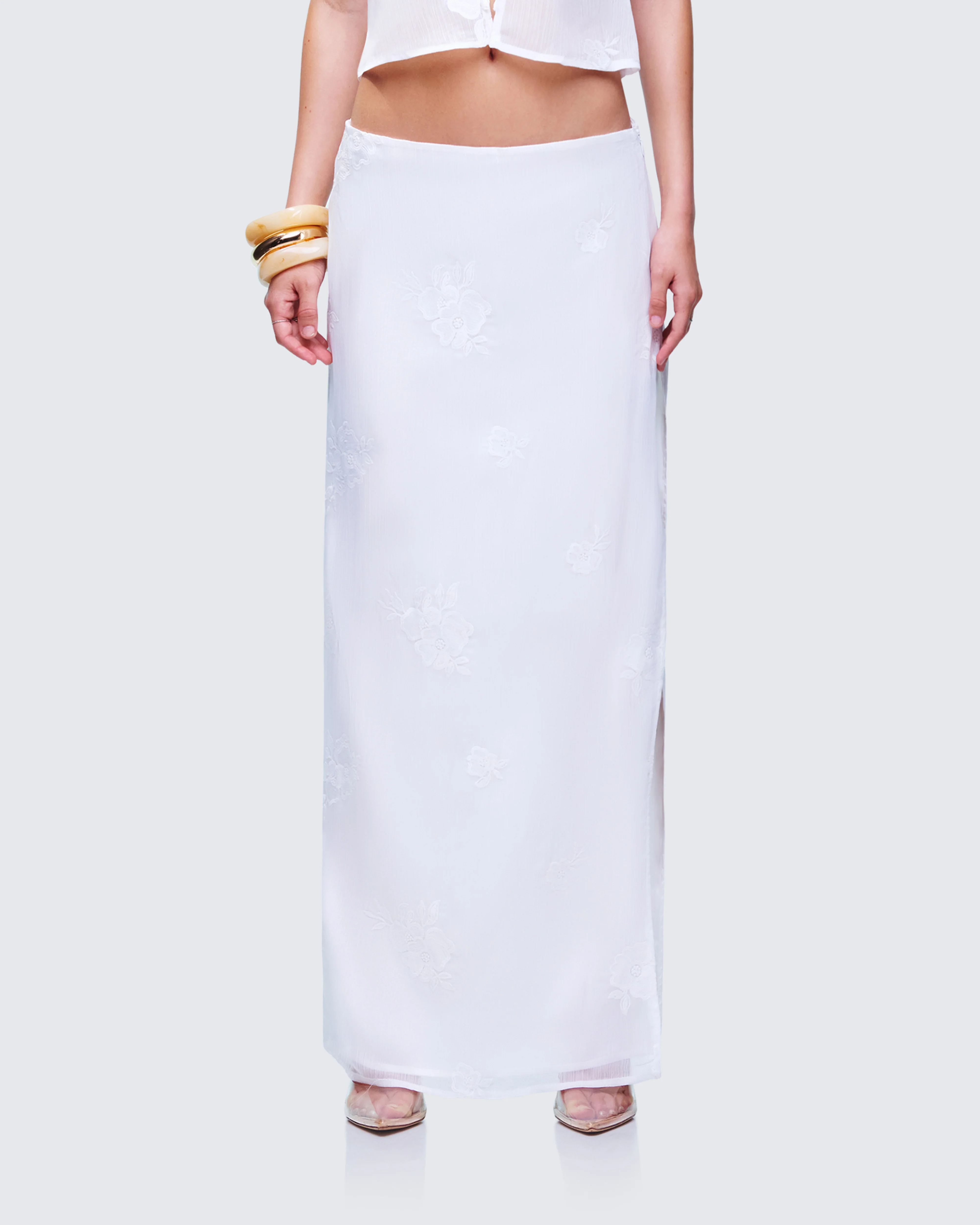 Isla Ivory Embroidered Maxi Skirt - Image 2