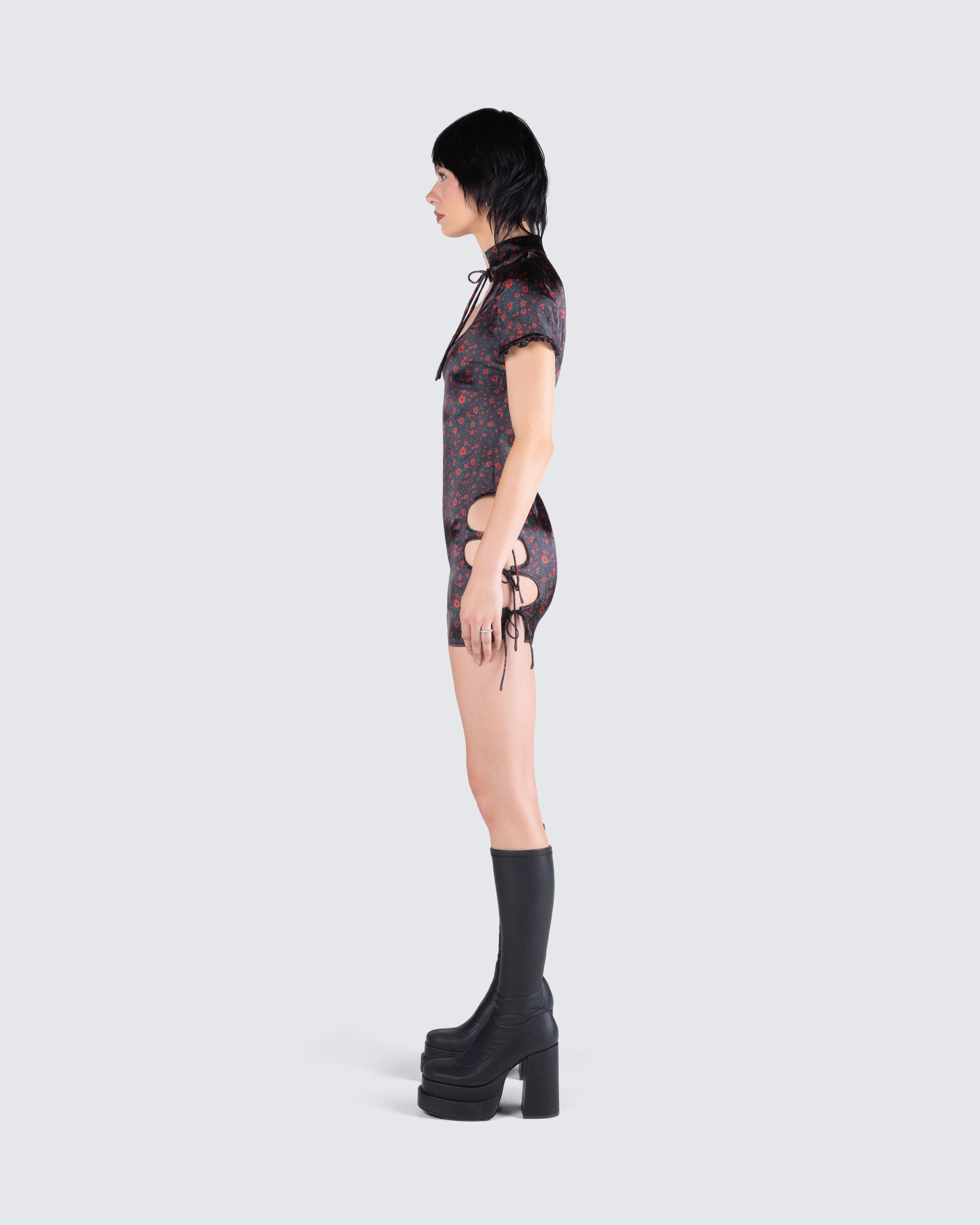 Ivie Black Floral Satin Mini Dress - Image 5
