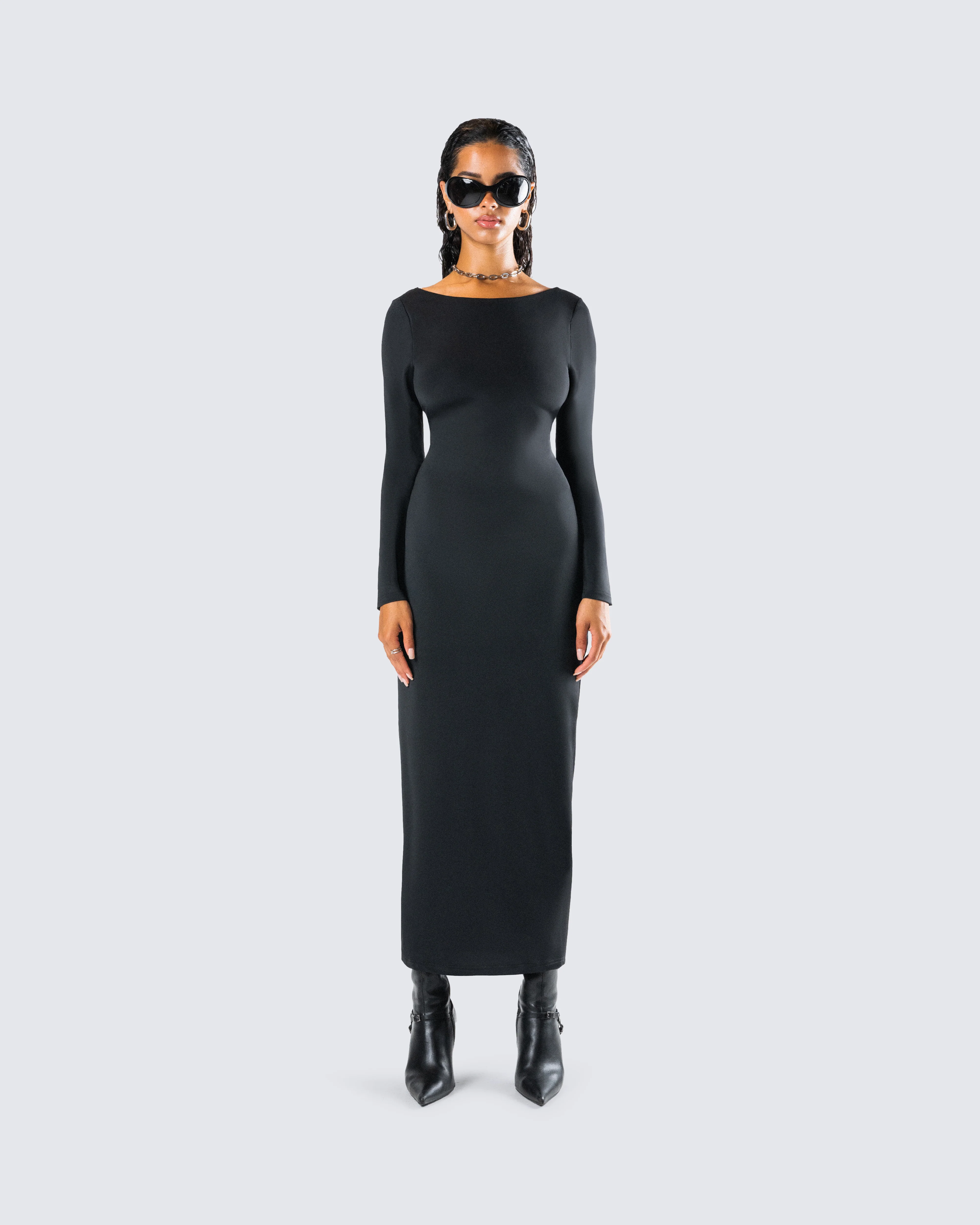 Izel Black Backless Maxi Dress - Image 4