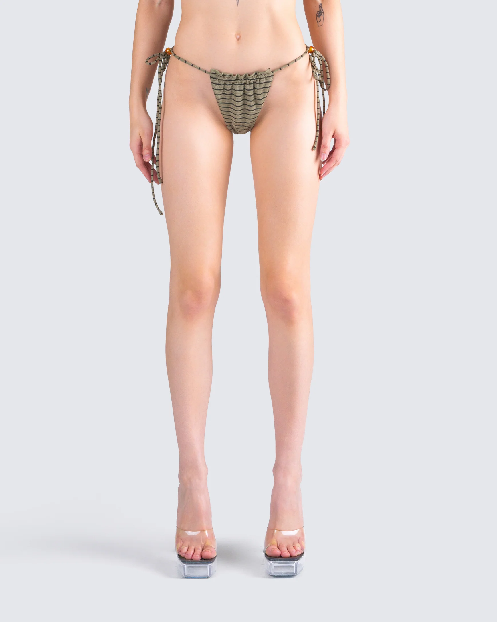 Izzy Olive Stripe Bikini Bottom - Image 4