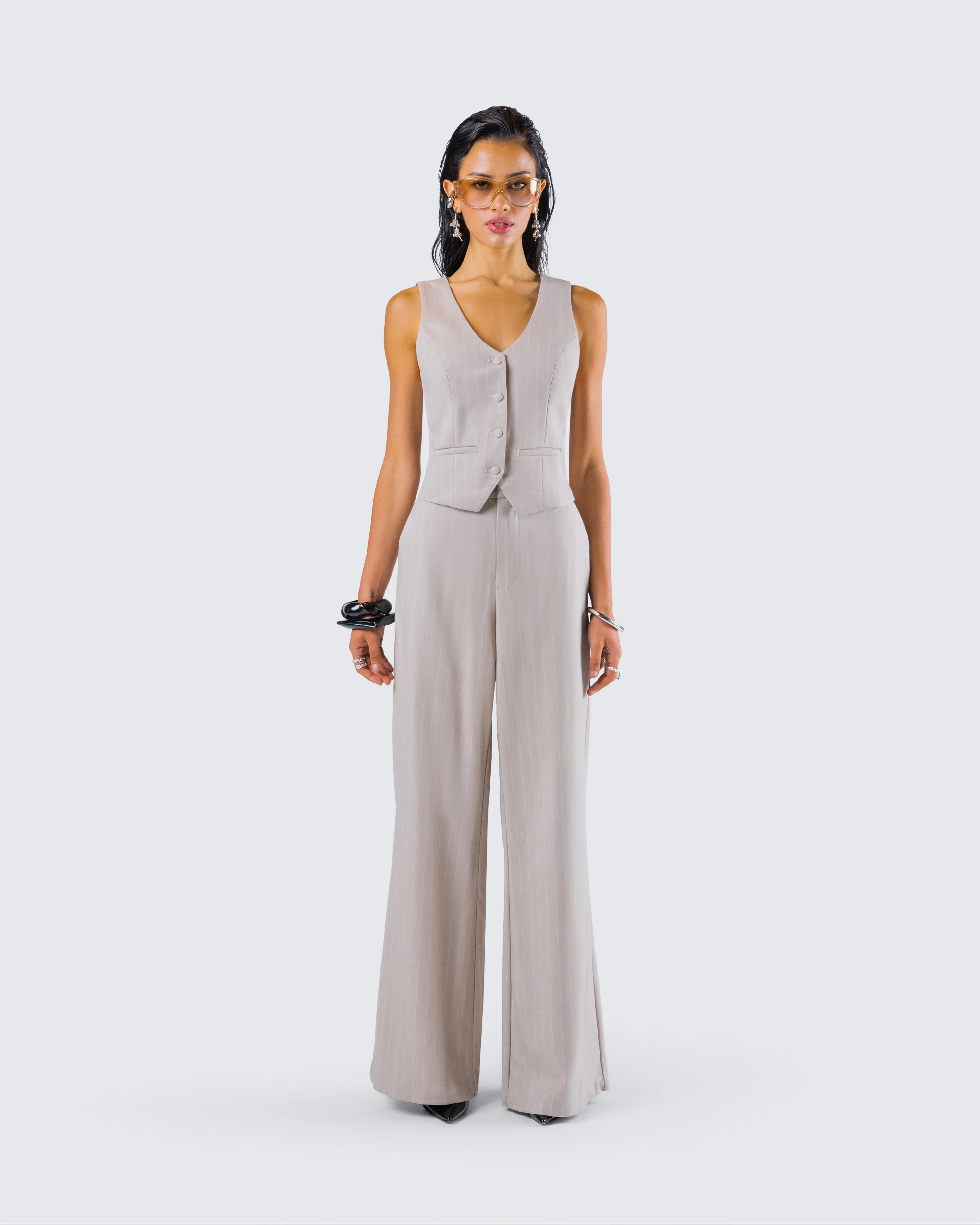 Jaelyn Beige Pinstripe Set - Image 4