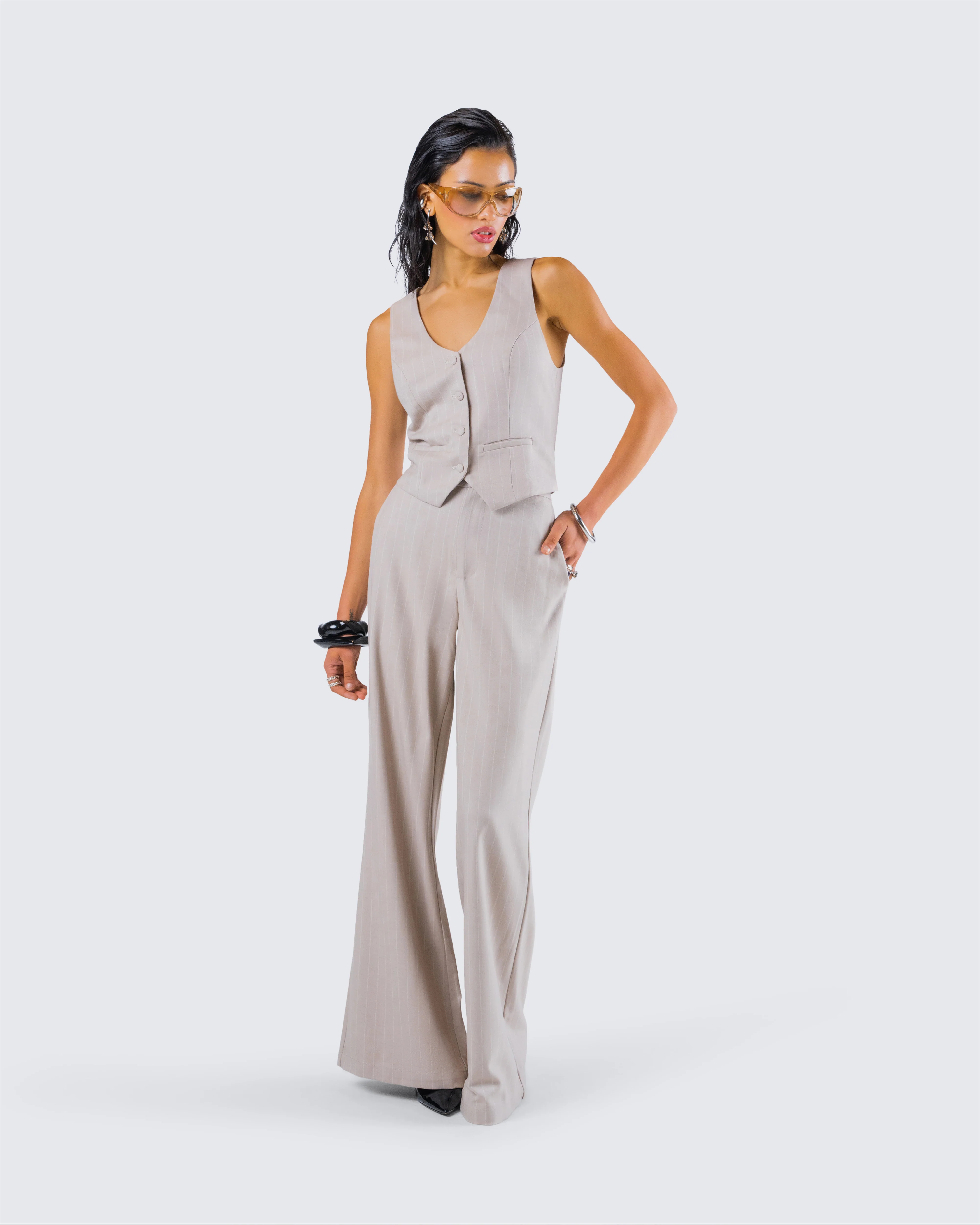 Jaelyn Beige Pinstripe Set - Image 8