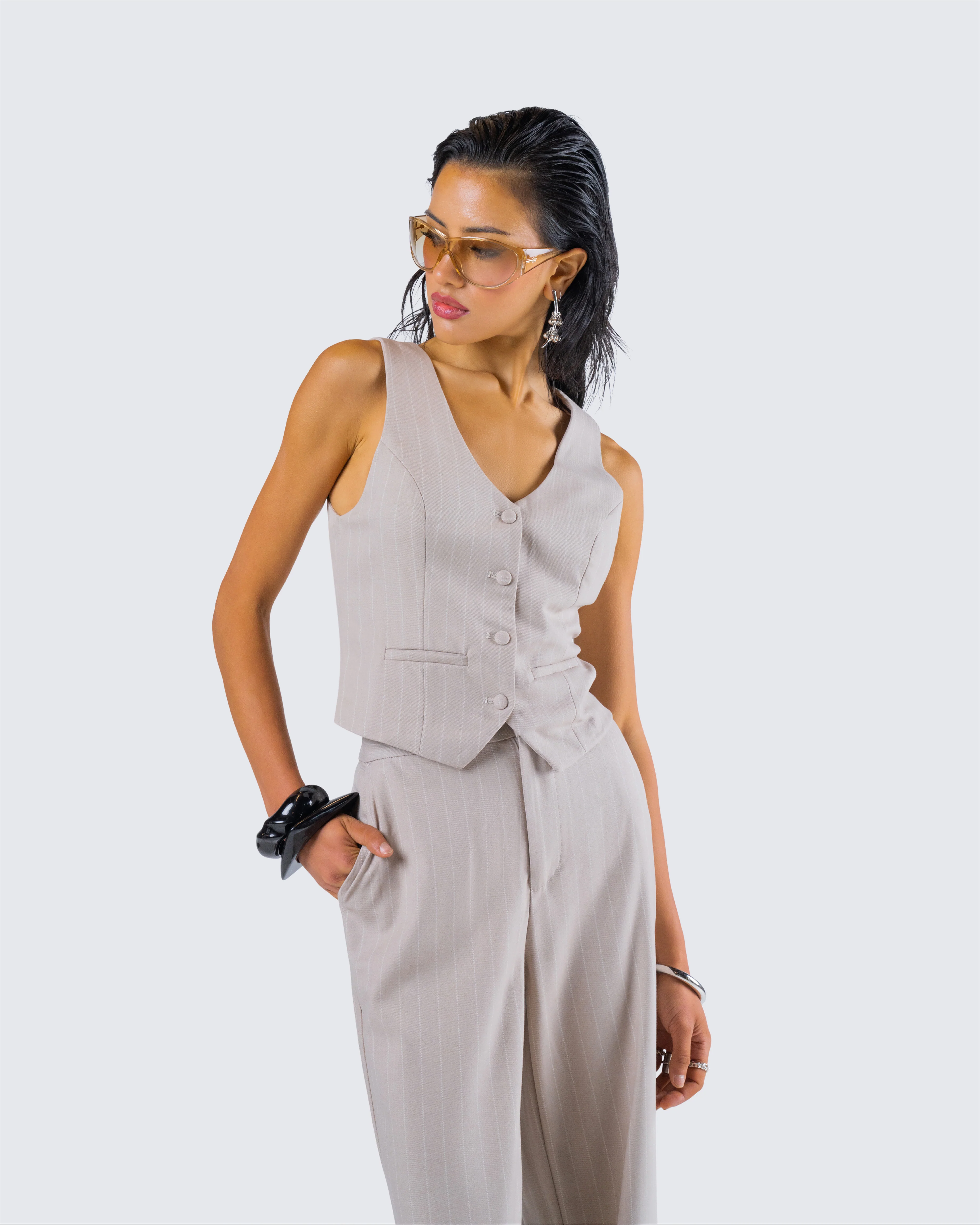 Jaelyn Beige Pinstripe Set - Image 9