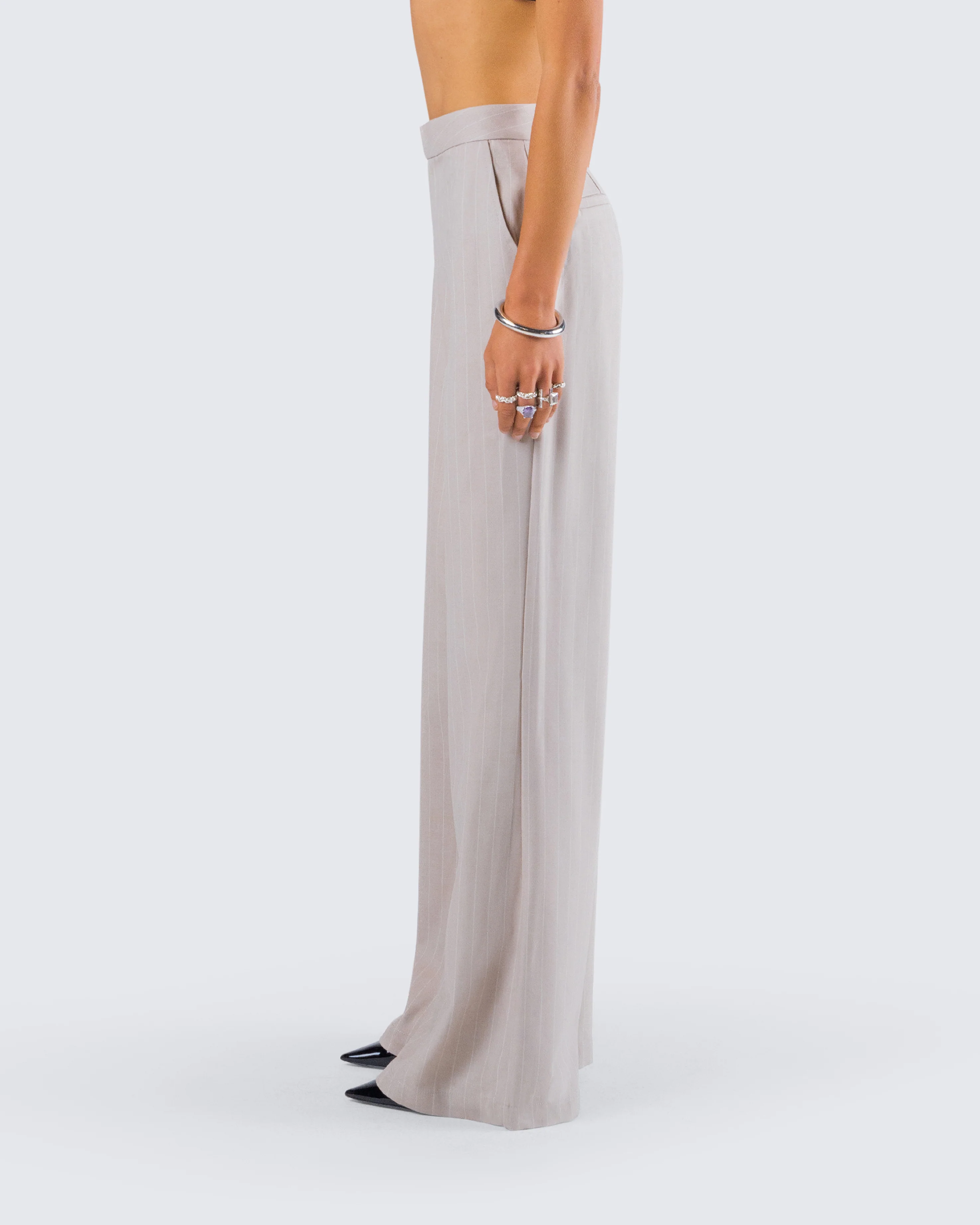 Jaelyn Beige Pinstripe Trouser - Image 6