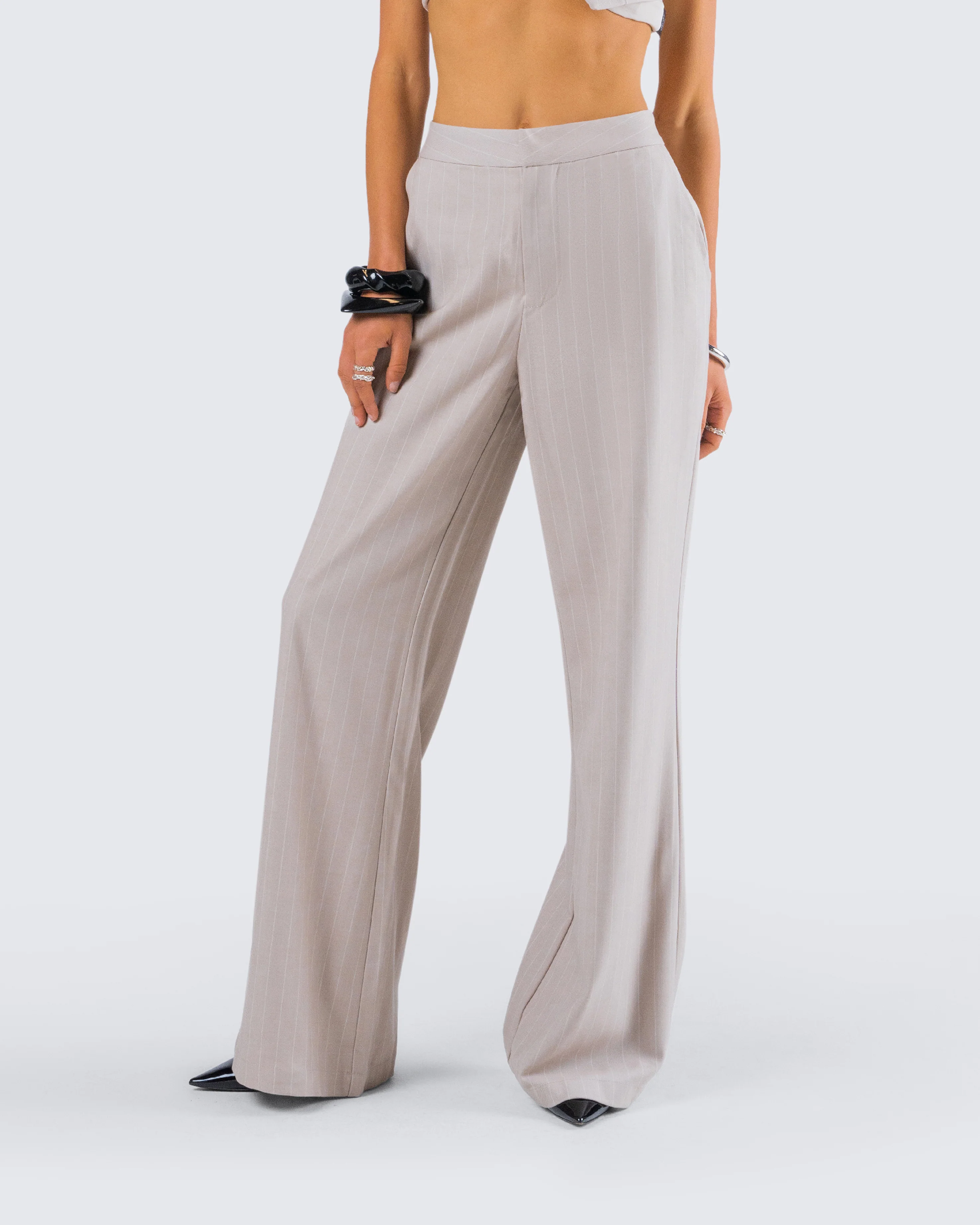 Jaelyn Beige Pinstripe Trouser - Image 8