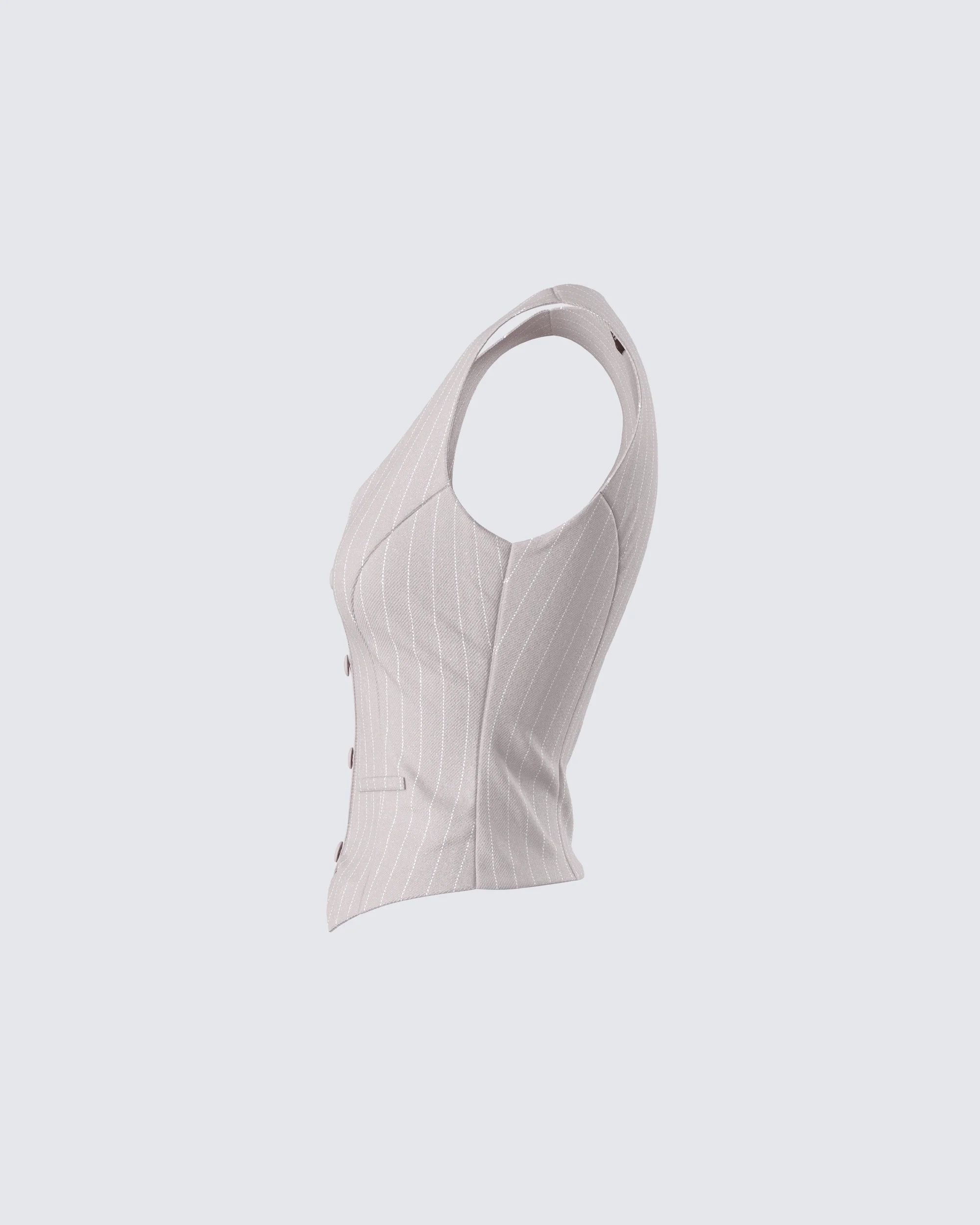 Jaelyn Beige Pinstripe Vest - Image 2
