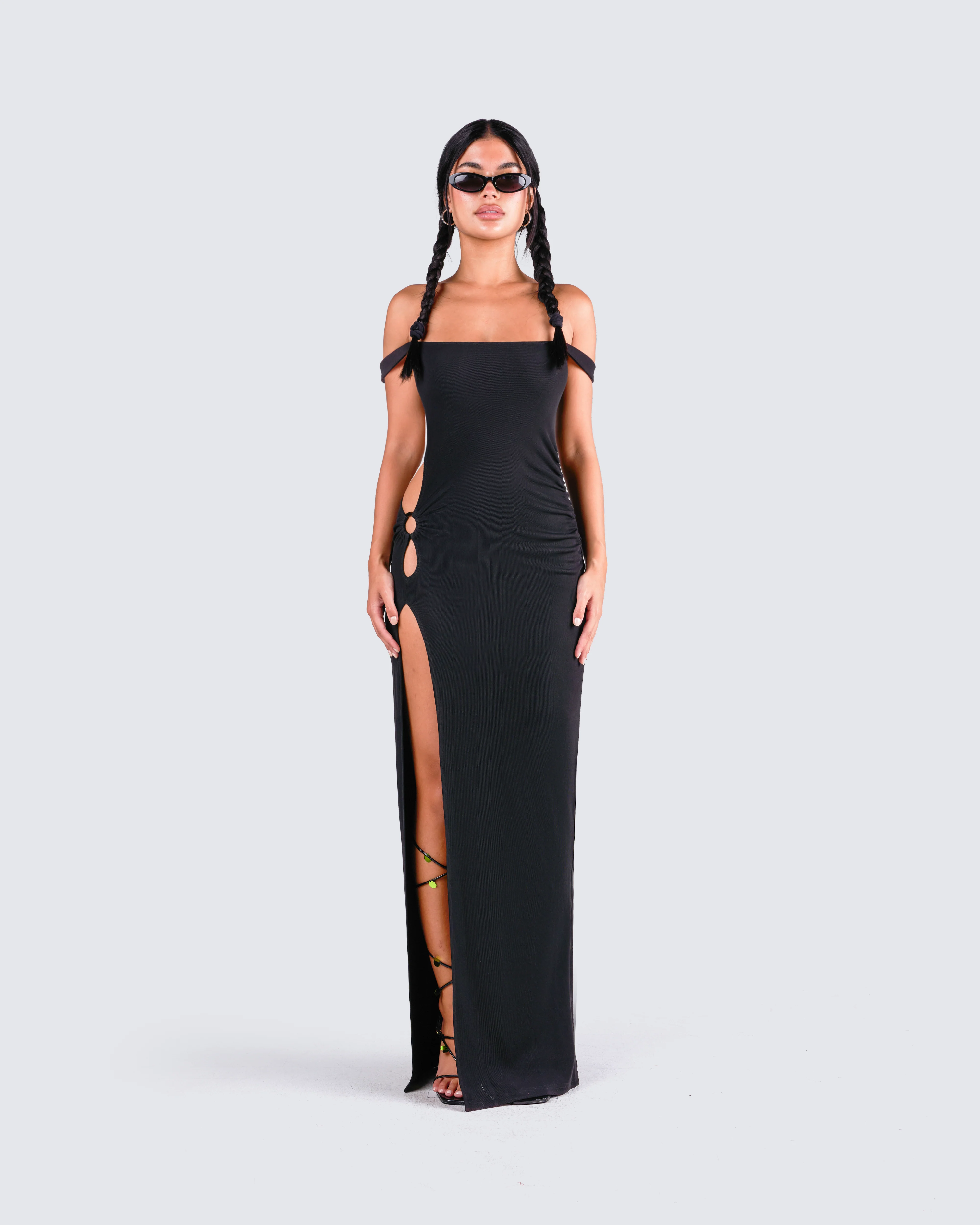 Janine Black Cut Out Maxi Dress - Image 2