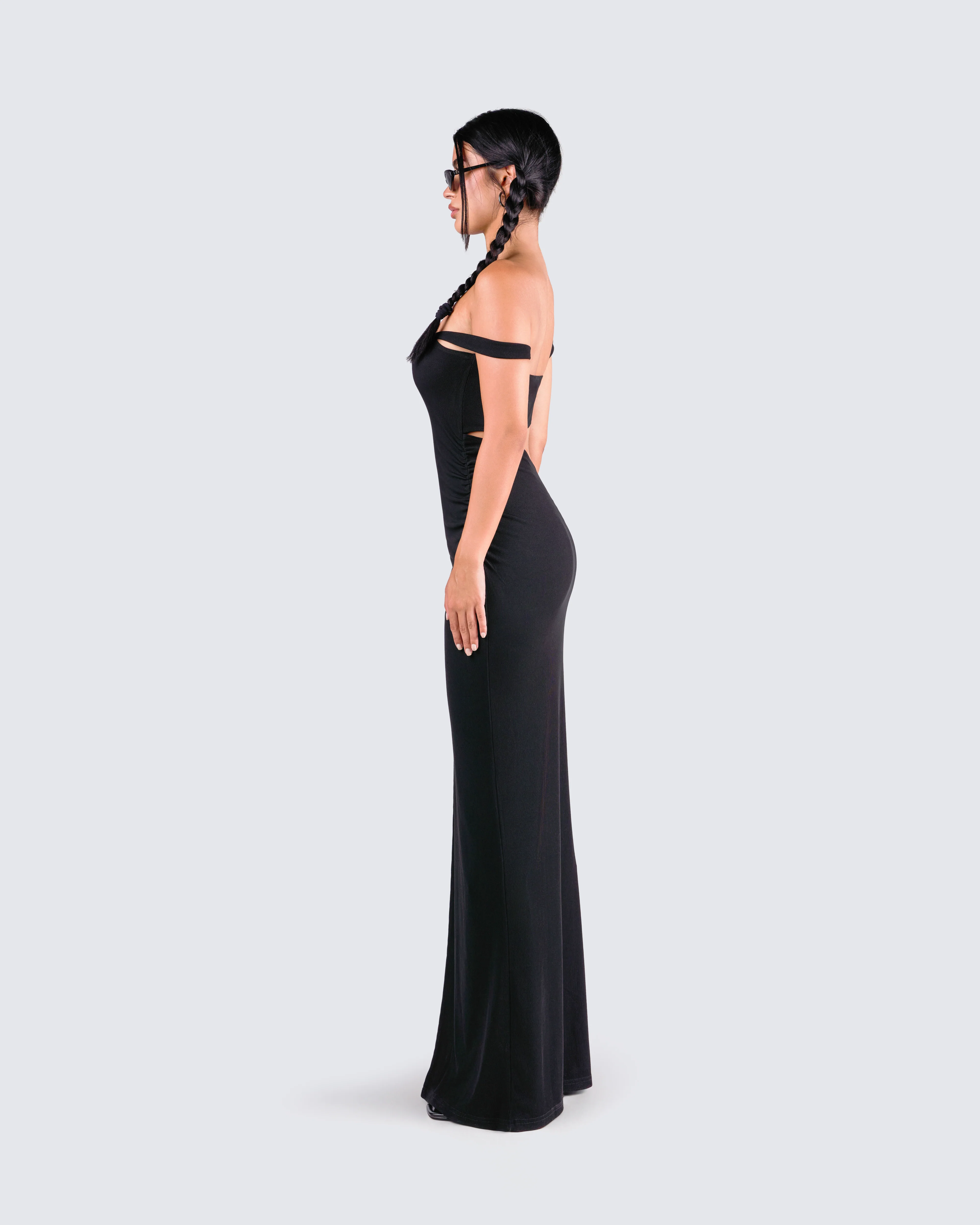 Janine Black Cut Out Maxi Dress - Image 3