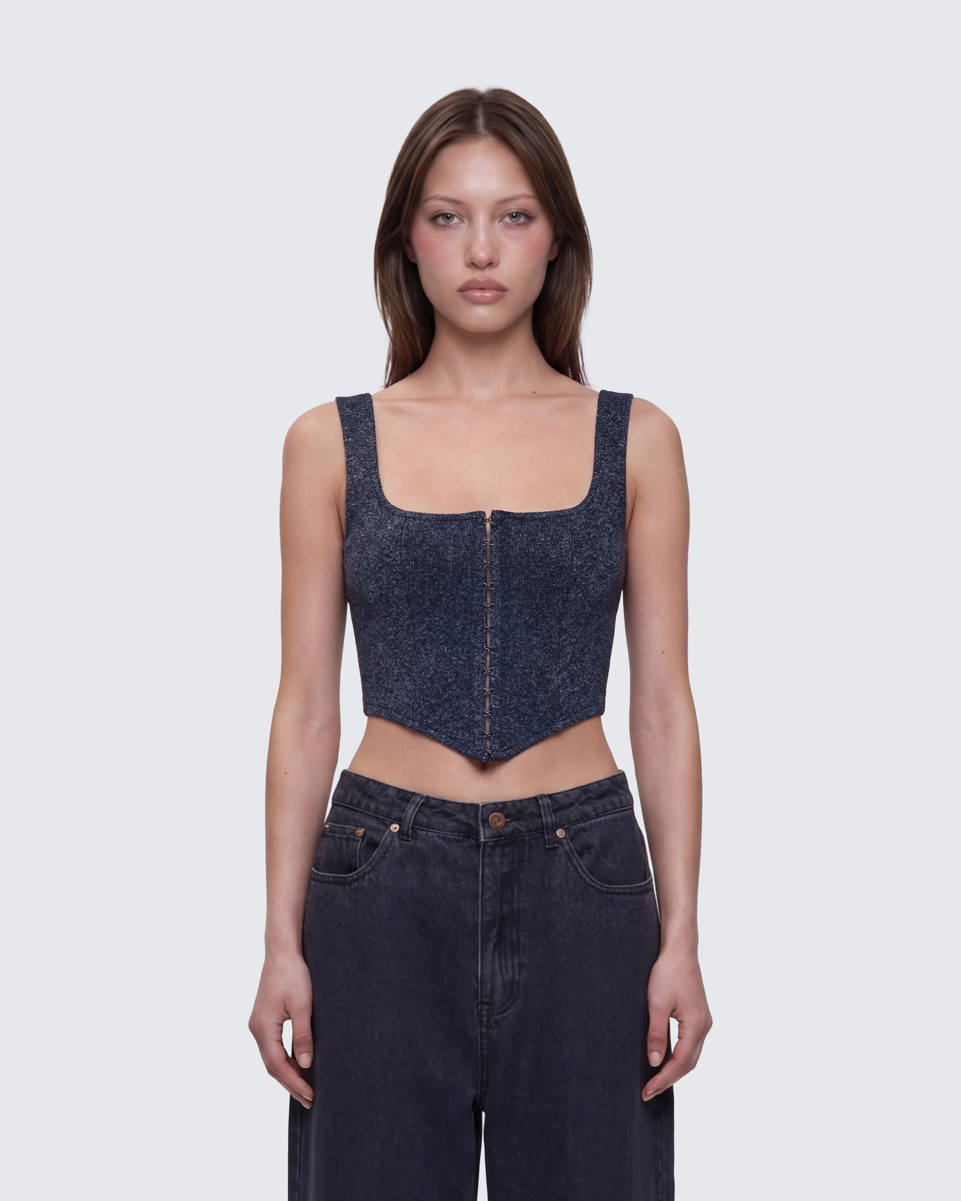 Jarvis Black Metallic Hook & Eye Corset - Image 2