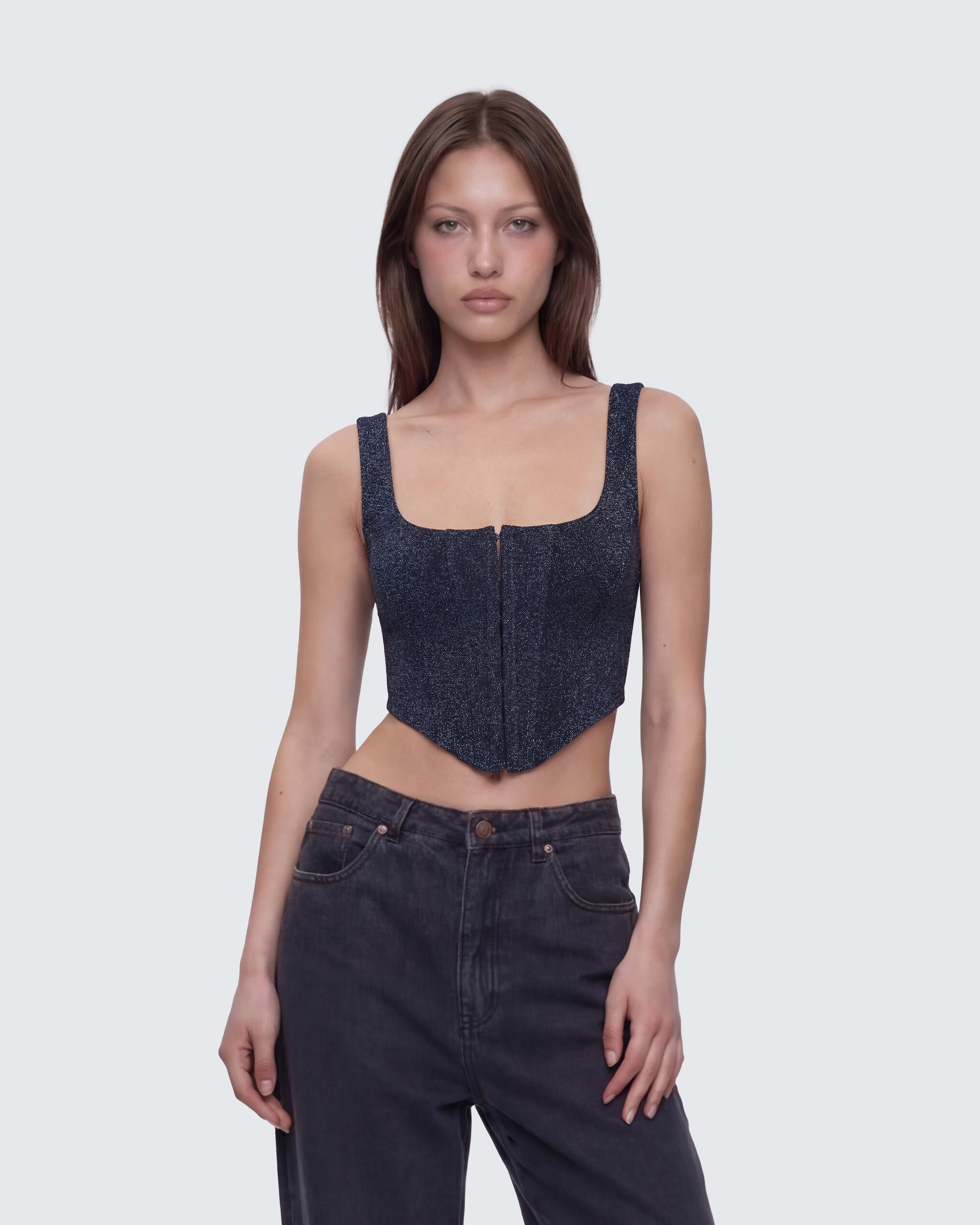 Jarvis Black Metallic Hook & Eye Corset - Image 3