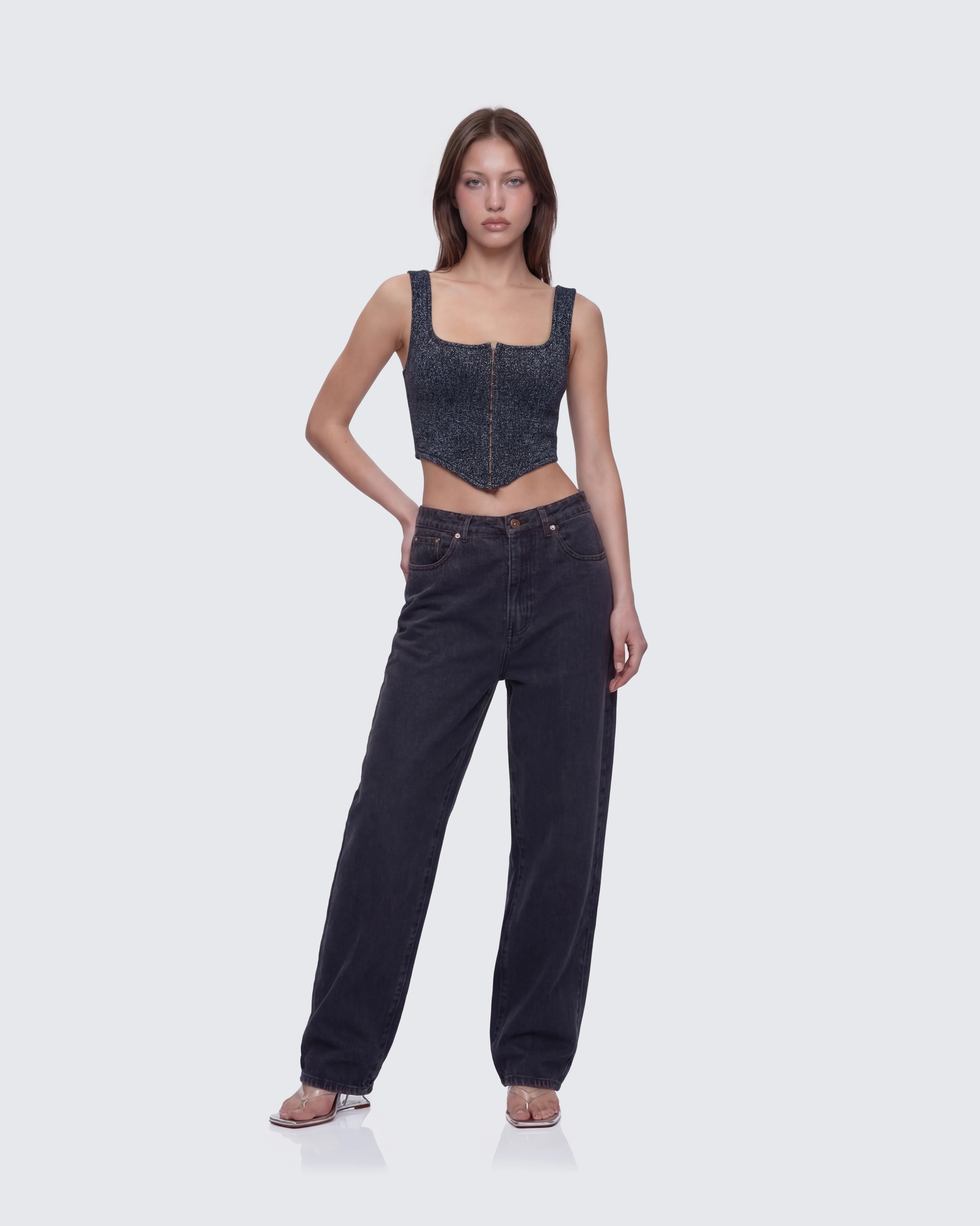 Jarvis Black Metallic Hook & Eye Corset - Image 5