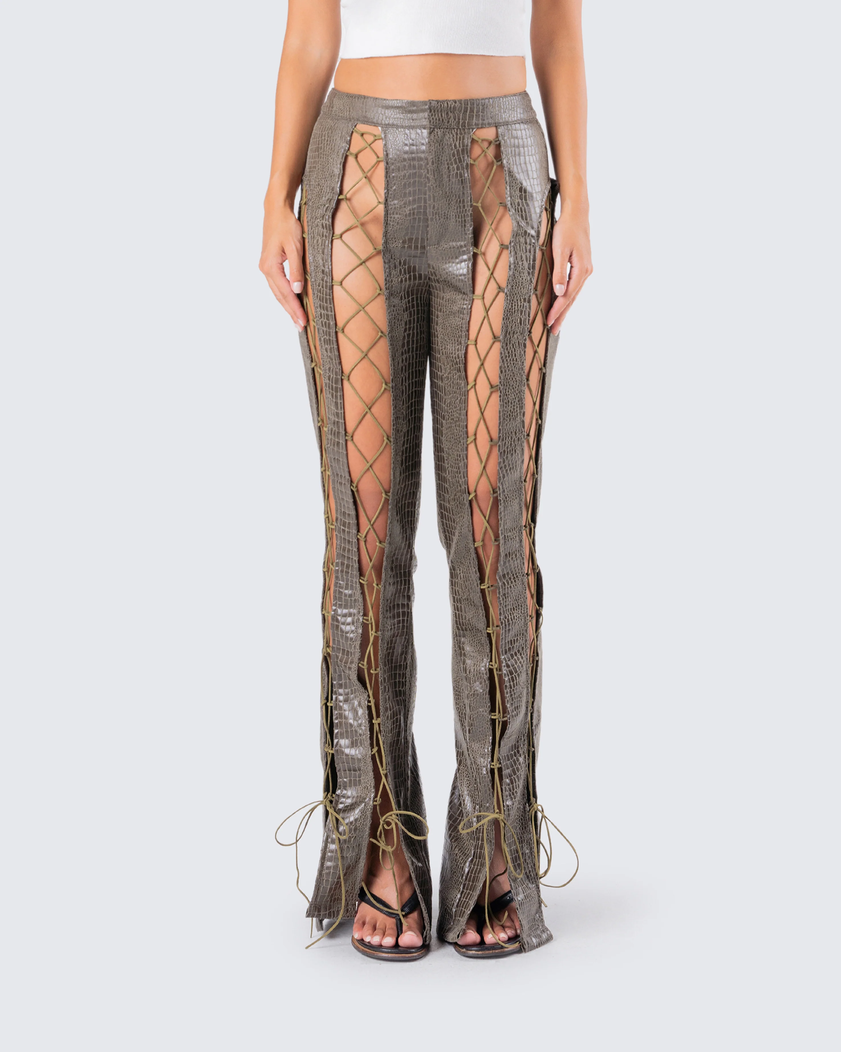Jax Olive Lace Up Pants - Image 4