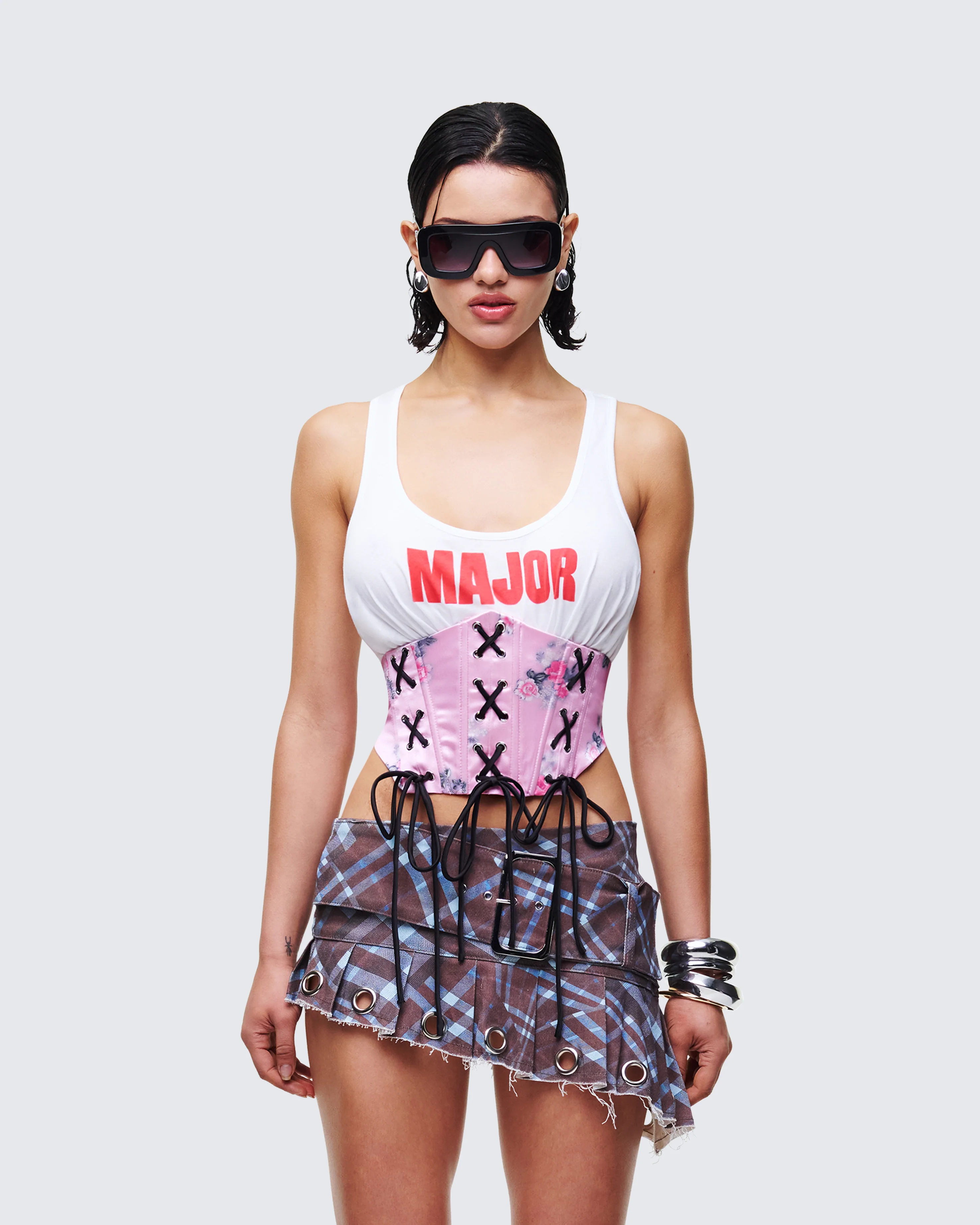 Jaxian Multi Printed Satin Jersey Mix Corset Top - Image 2
