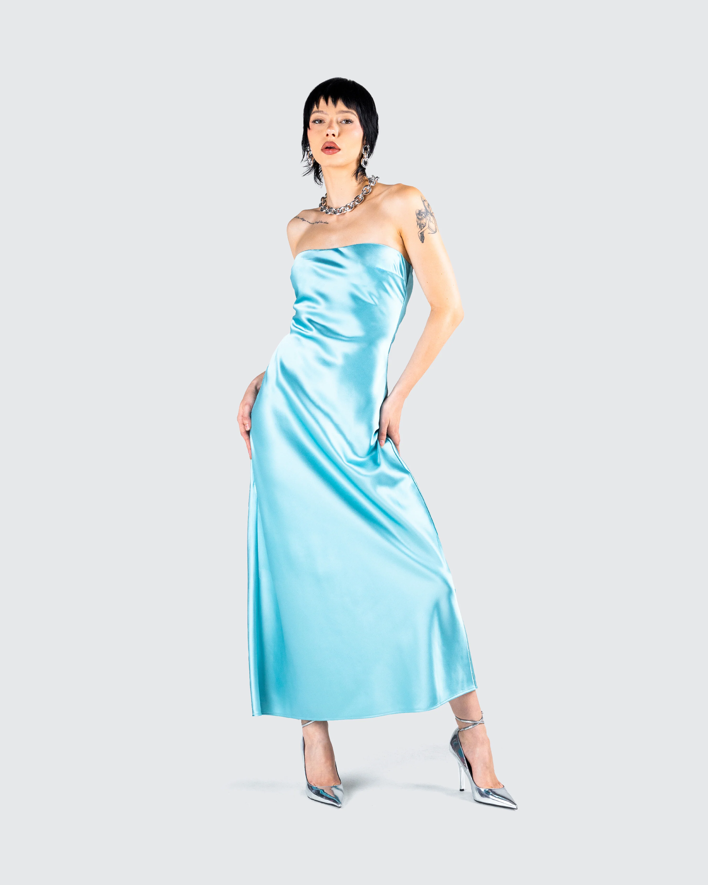 Jayden Aqua Strapless Dress - Image 8