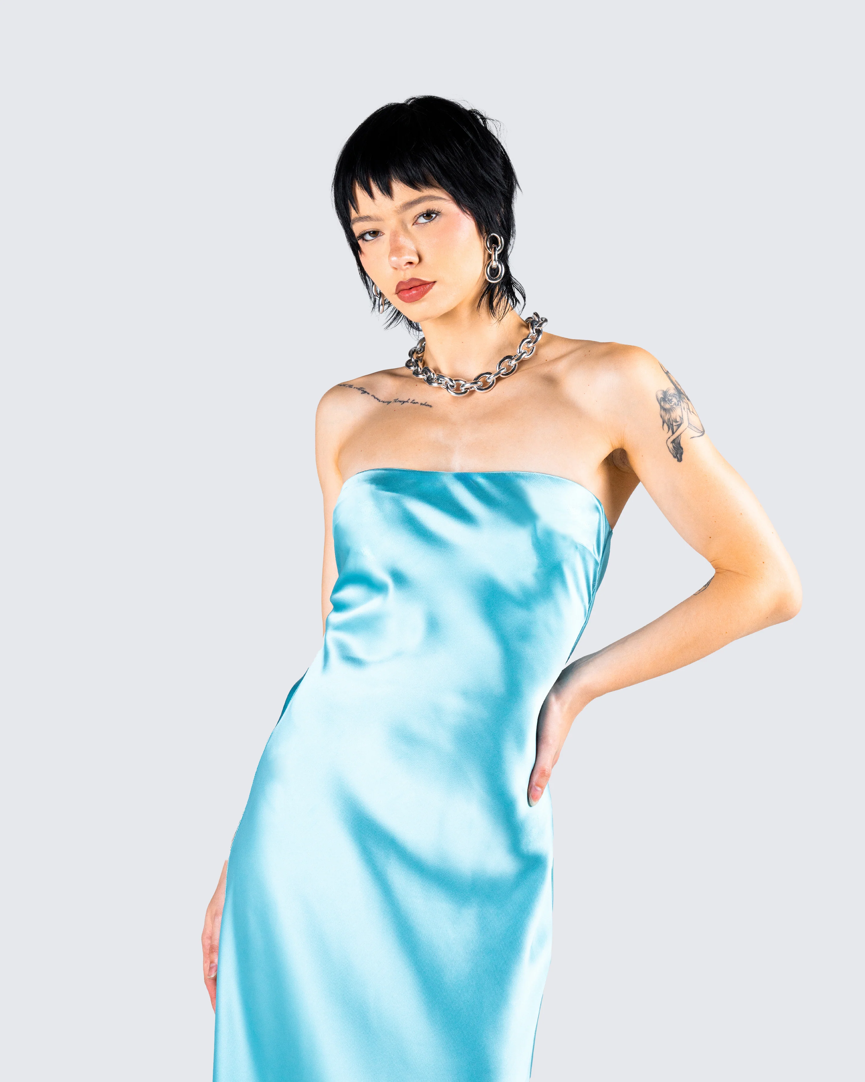 Jayden Aqua Strapless Dress - Image 9