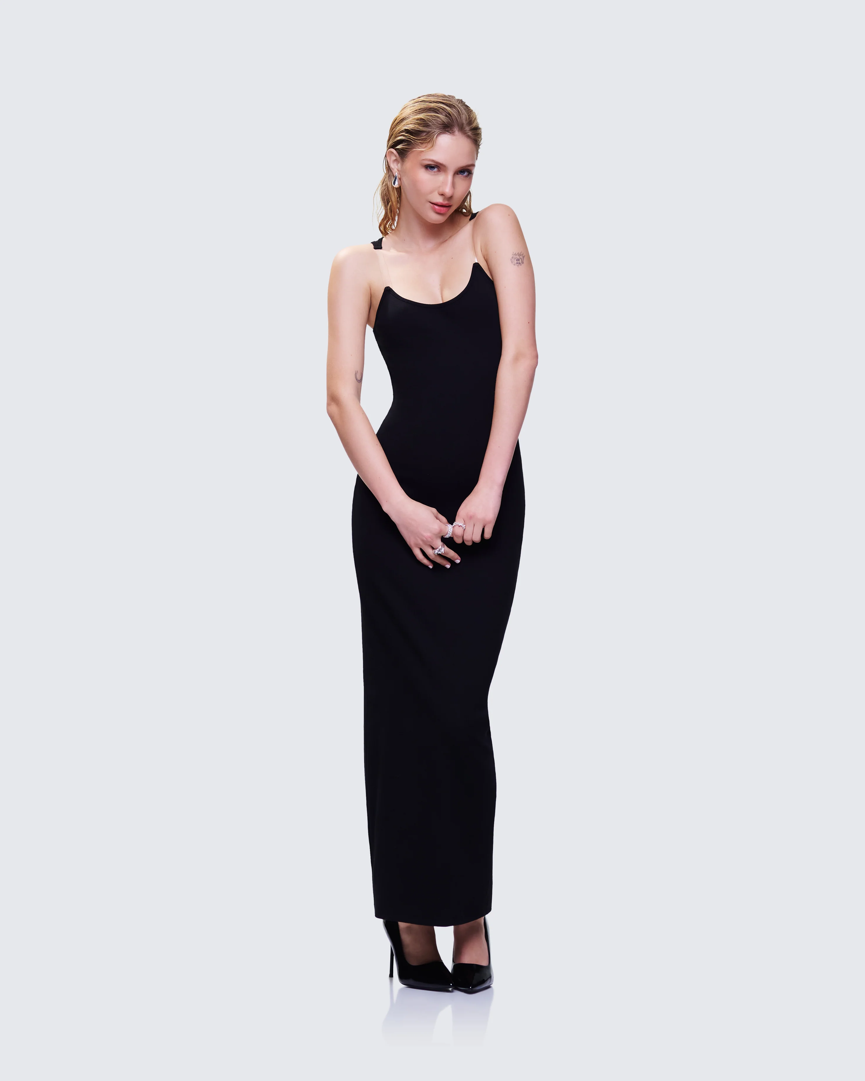 Jazlyn Black Invisible Strap Maxi Dress - Image 5