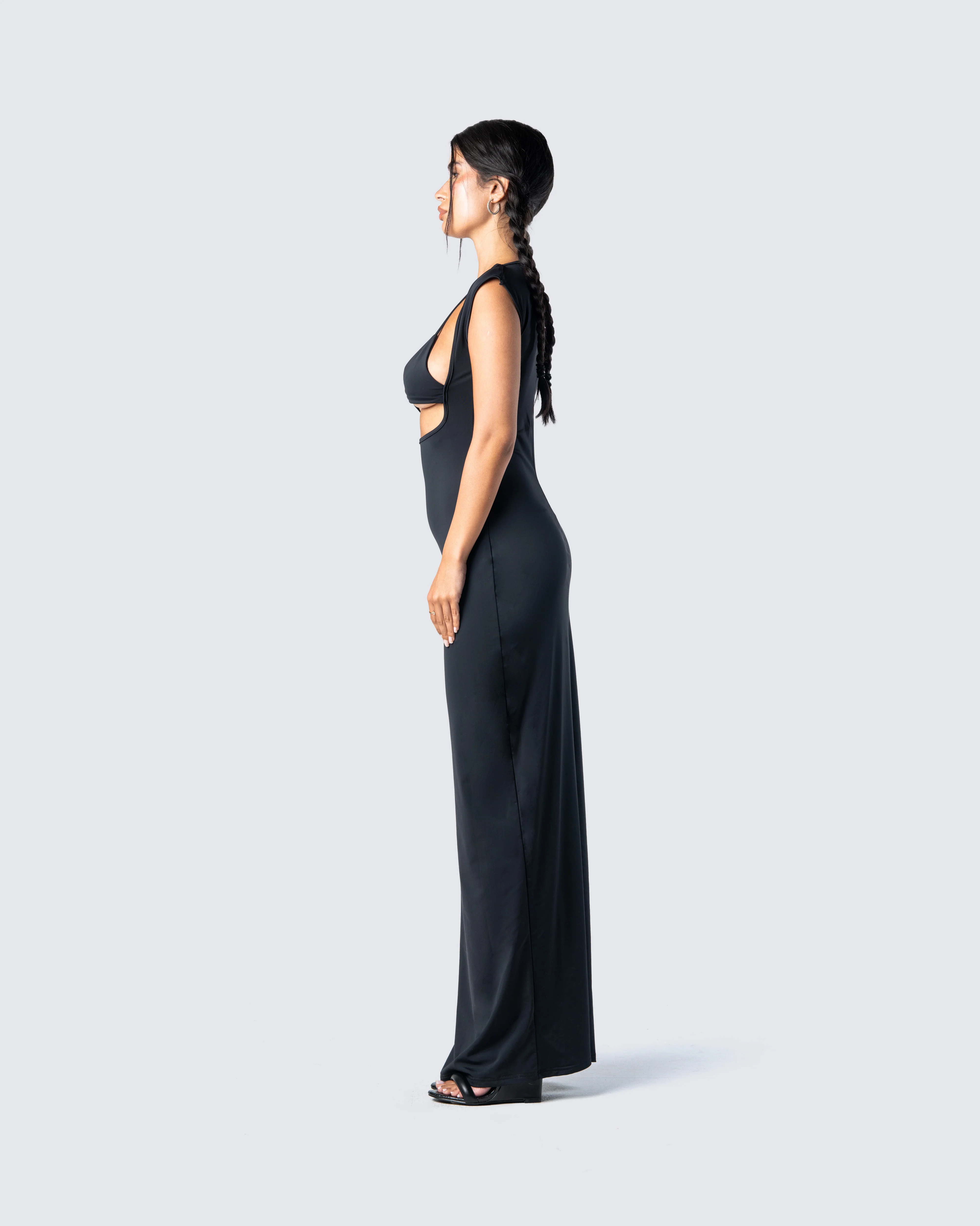 Jett Black Knit Cut Out Maxi Dress - Image 5