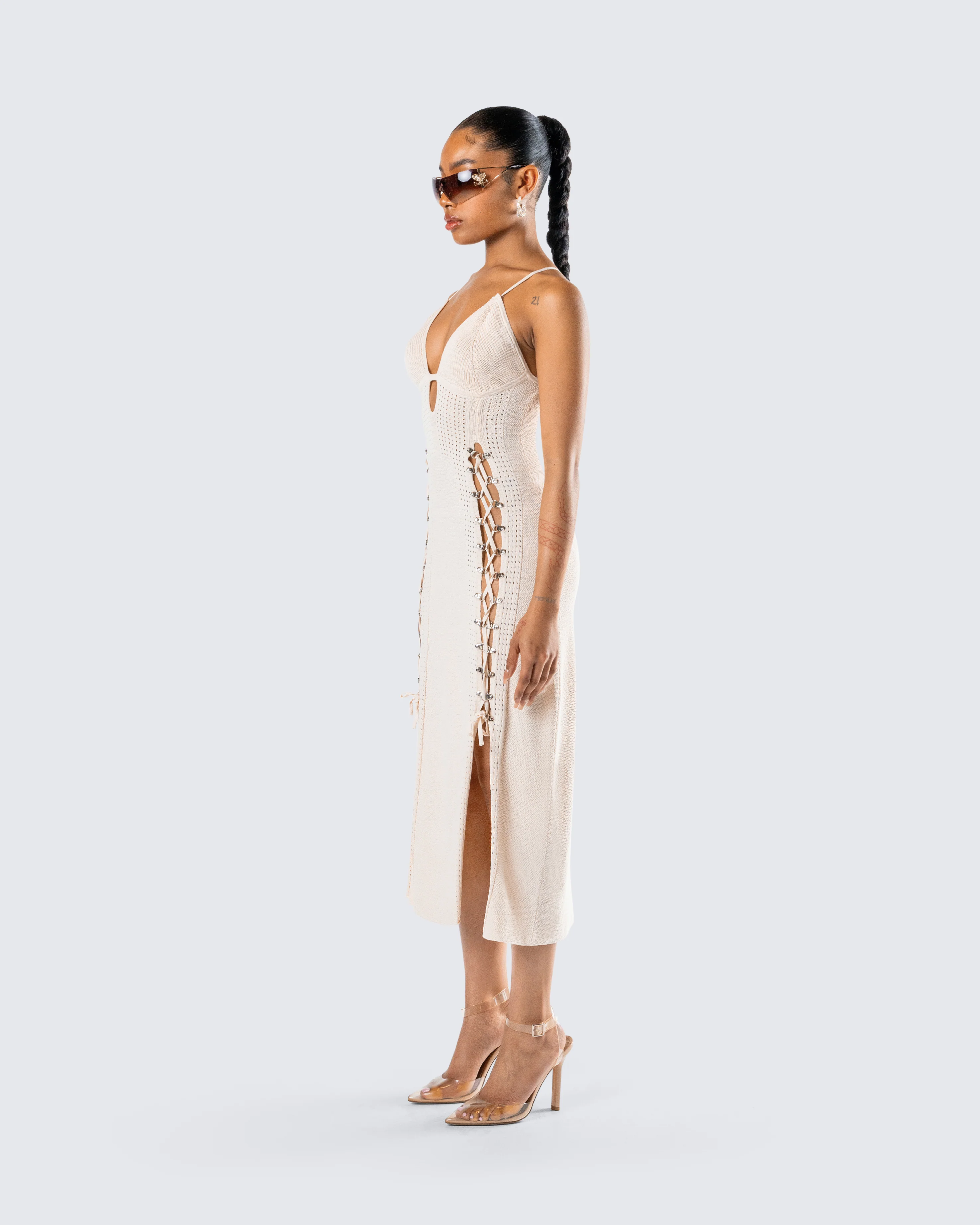Jing Ivory Crochet Knit Midi Dress - Image 4