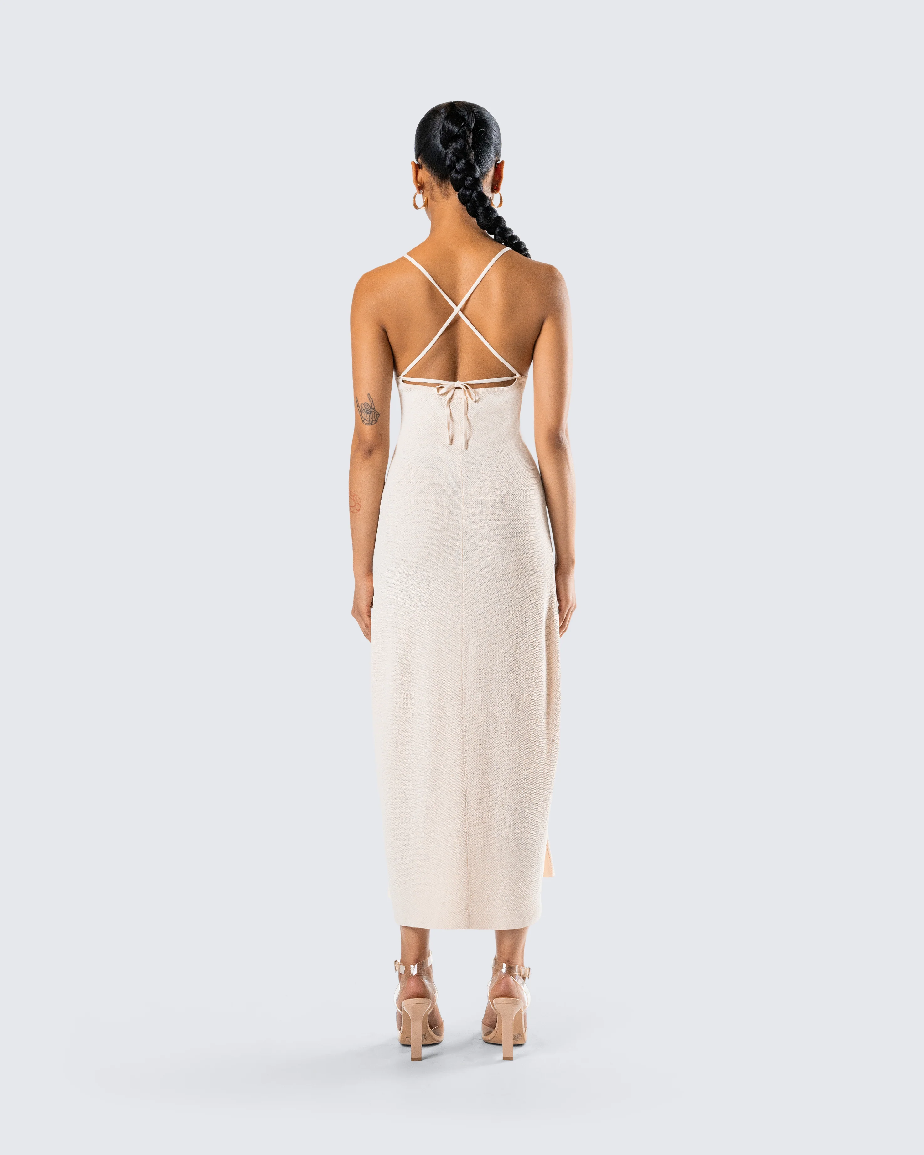 Jing Ivory Crochet Knit Midi Dress - Image 6