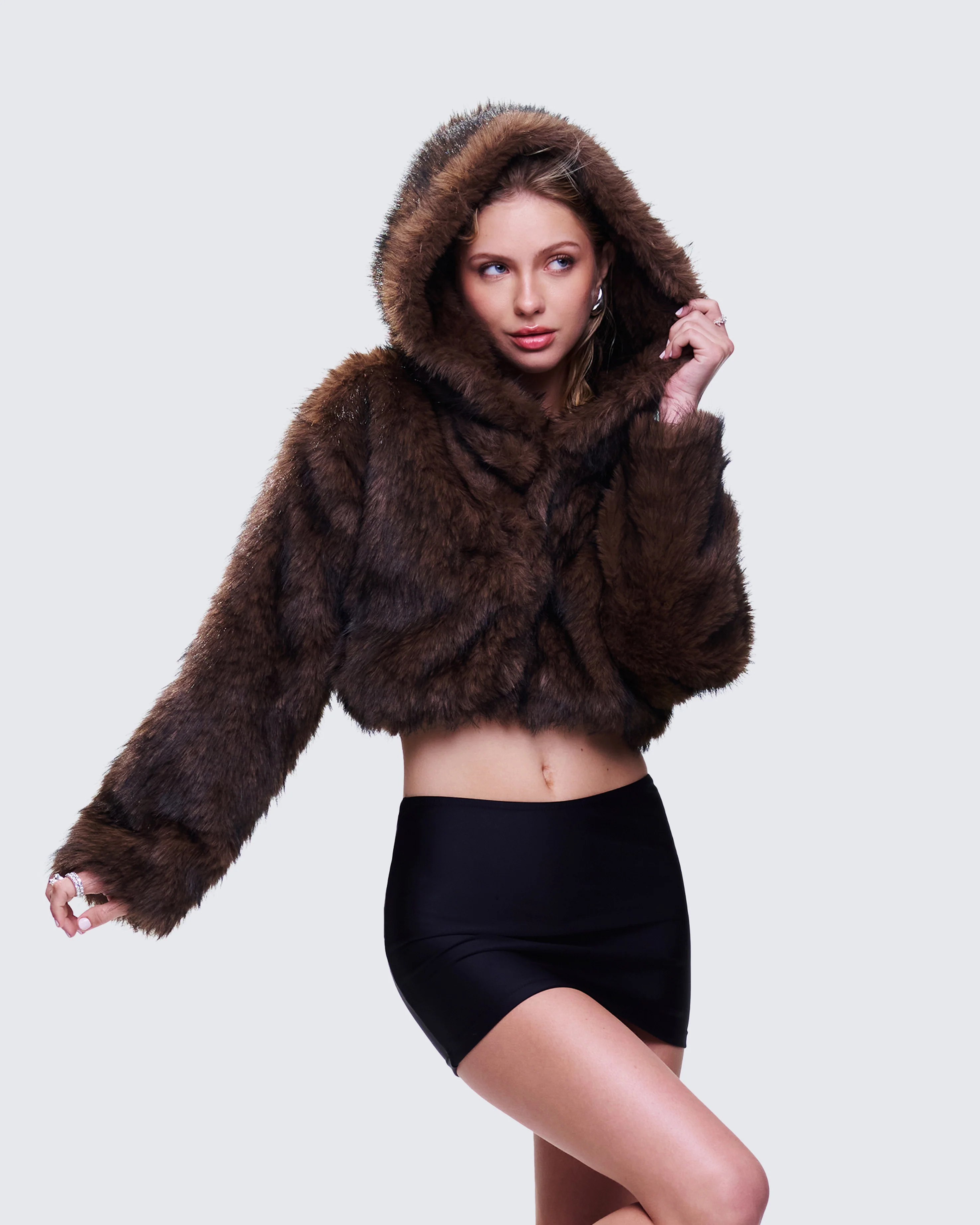 Joaquina Brown Fur Cropped Coat - Image 5