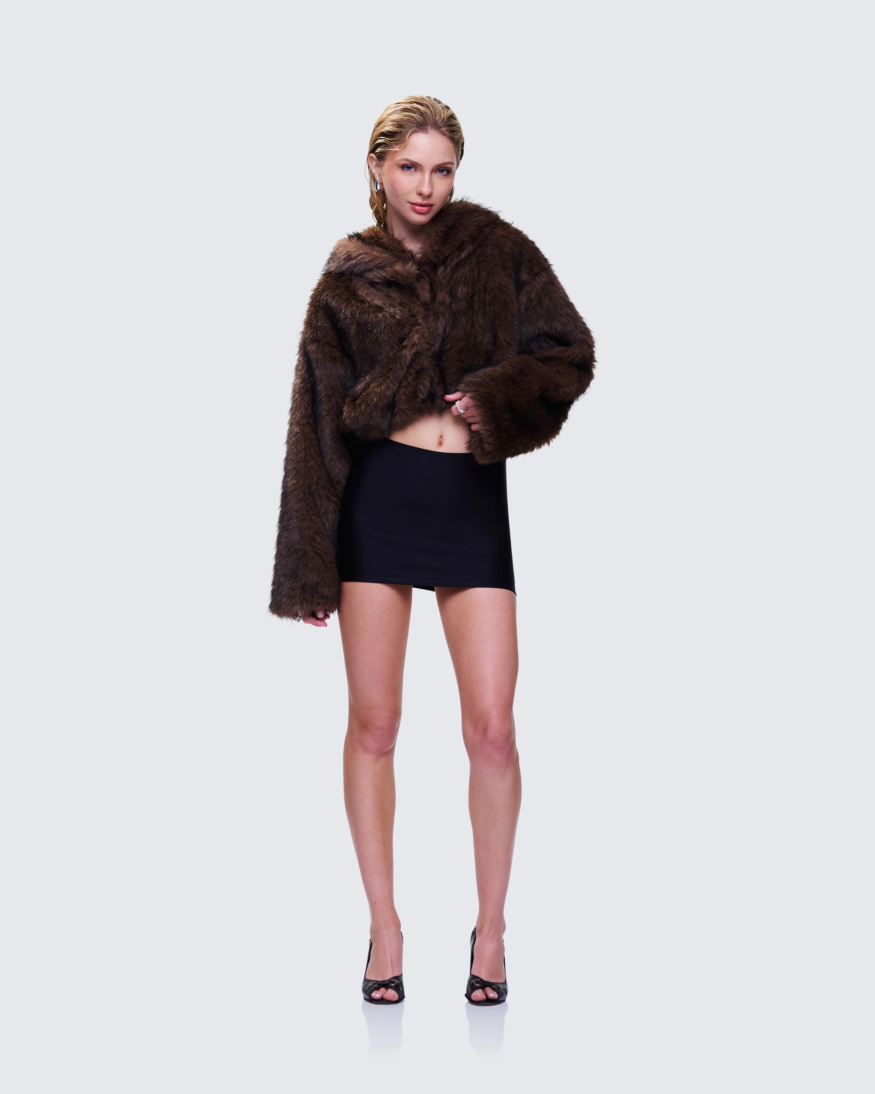 Joaquina Brown Fur Cropped Coat - Image 7