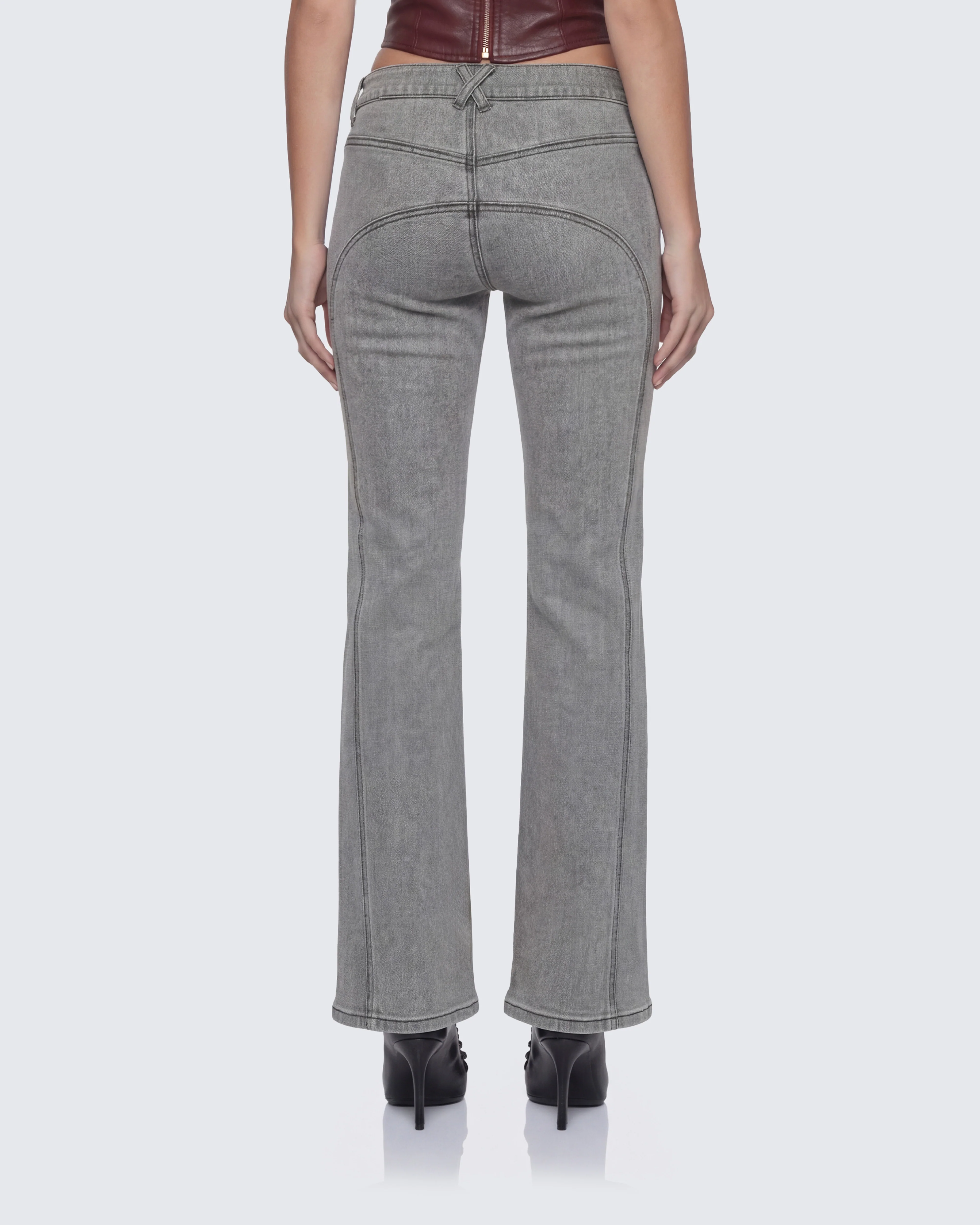 Jojo Grey Denim Flower Painted Jeans - Image 4