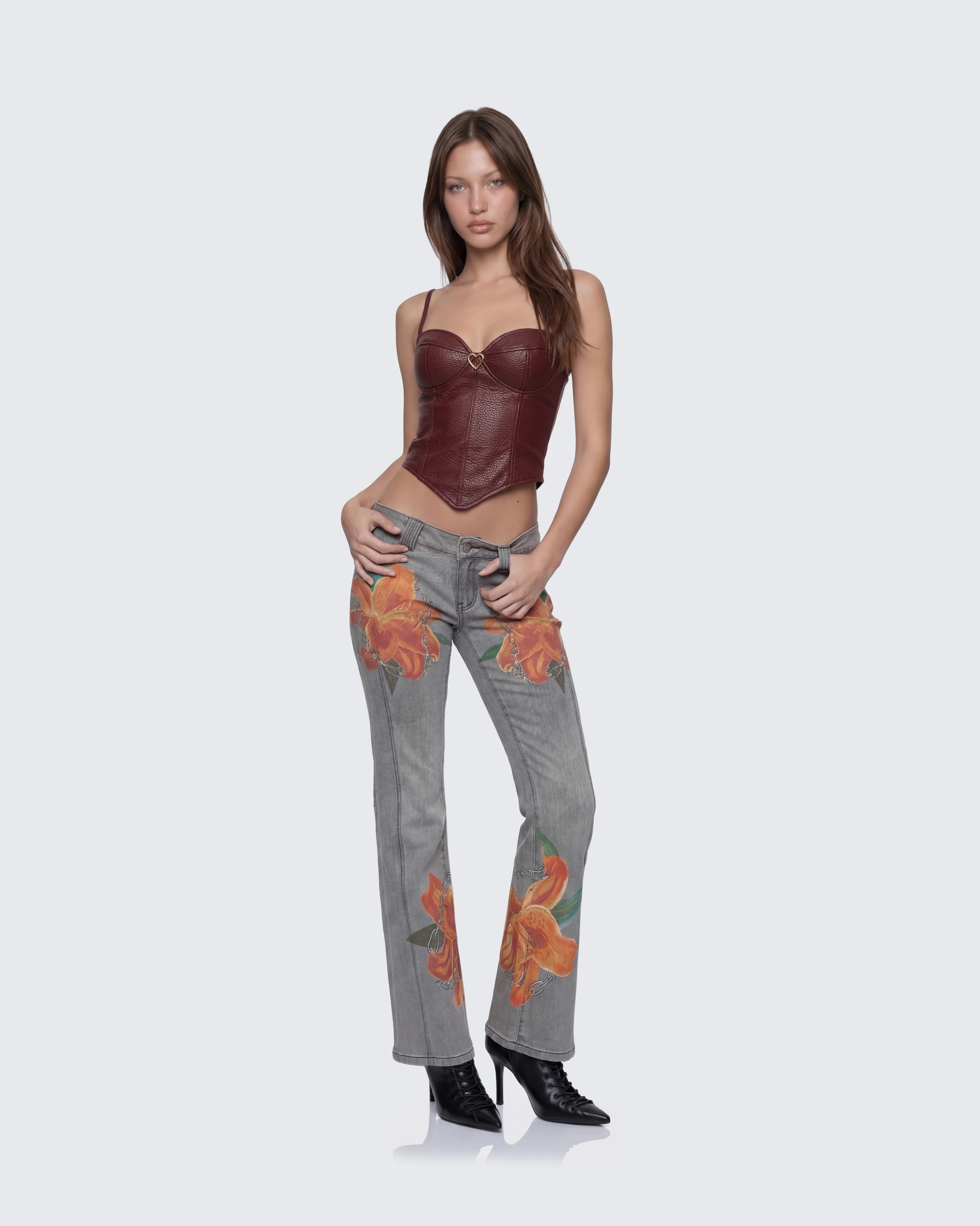 Jojo Grey Denim Flower Painted Jeans - Image 5