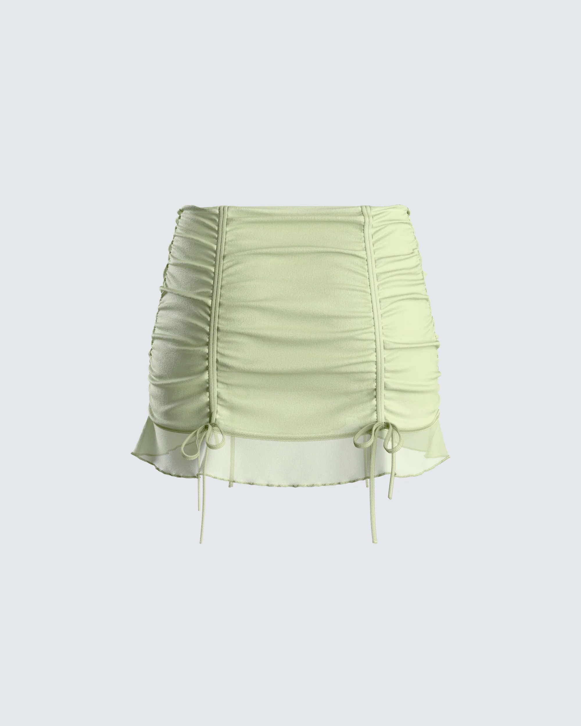 Jolie Olive Mesh Ruched Mini Skirt - Image 3